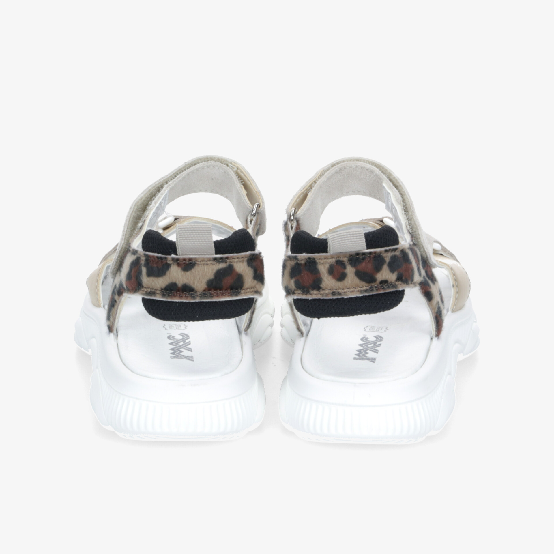 Bequeme Sandalen mit Leopardmuster und verstellbarem Klettverschluss, rutschfeste Sohlen, Rückansicht