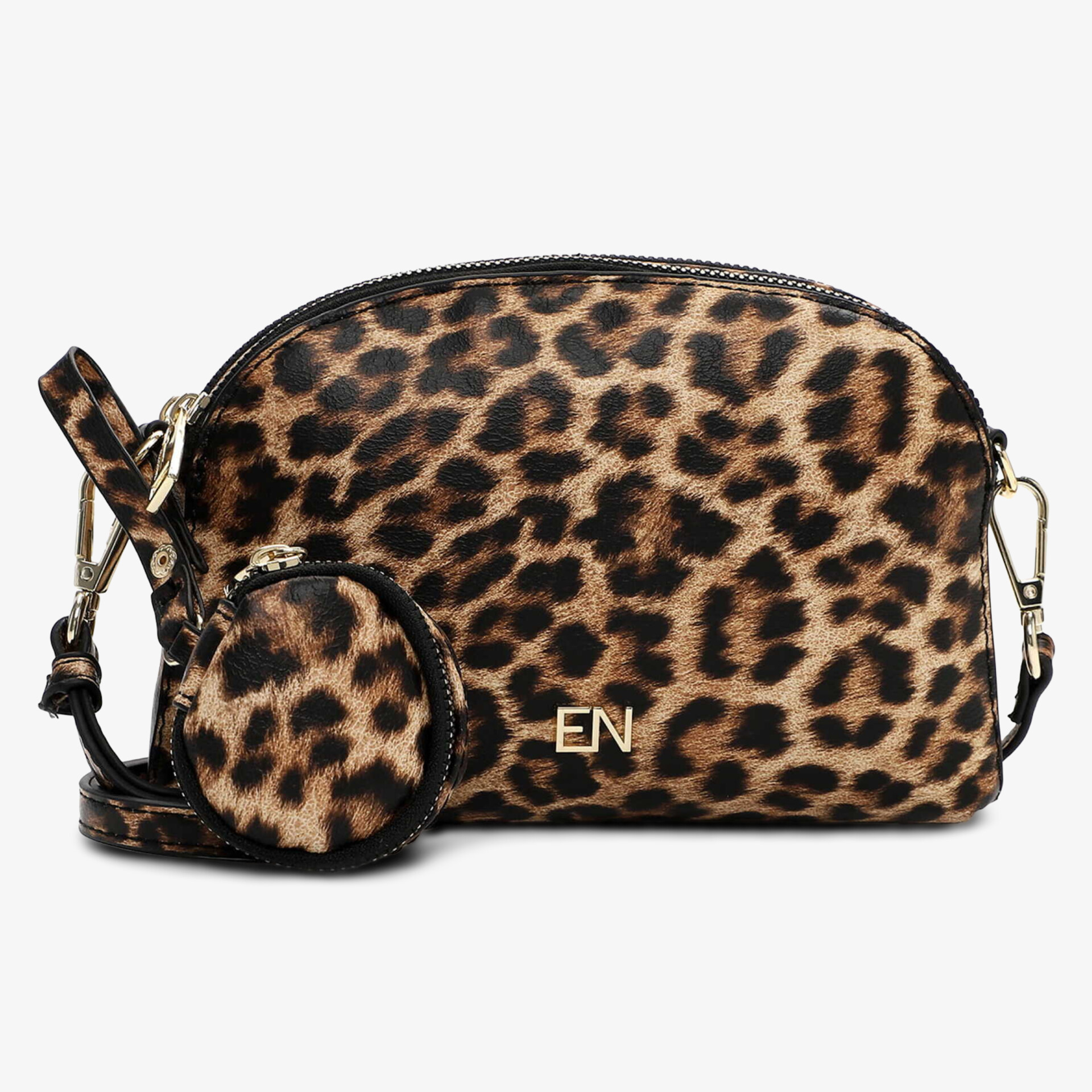 Elegante kompakte Tasche mit auffälligem Leopardenmuster, hochwertigem Material und praktischem Reißverschluss