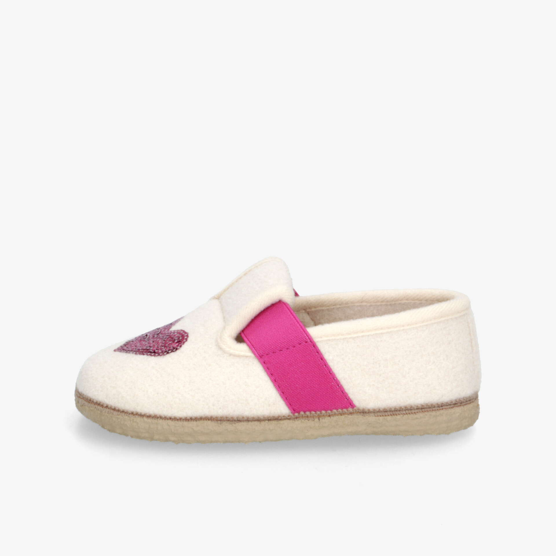 Bequemer Schuh mit elastischem Band und rutschfester Sohle in klarer seitlicher Ansicht