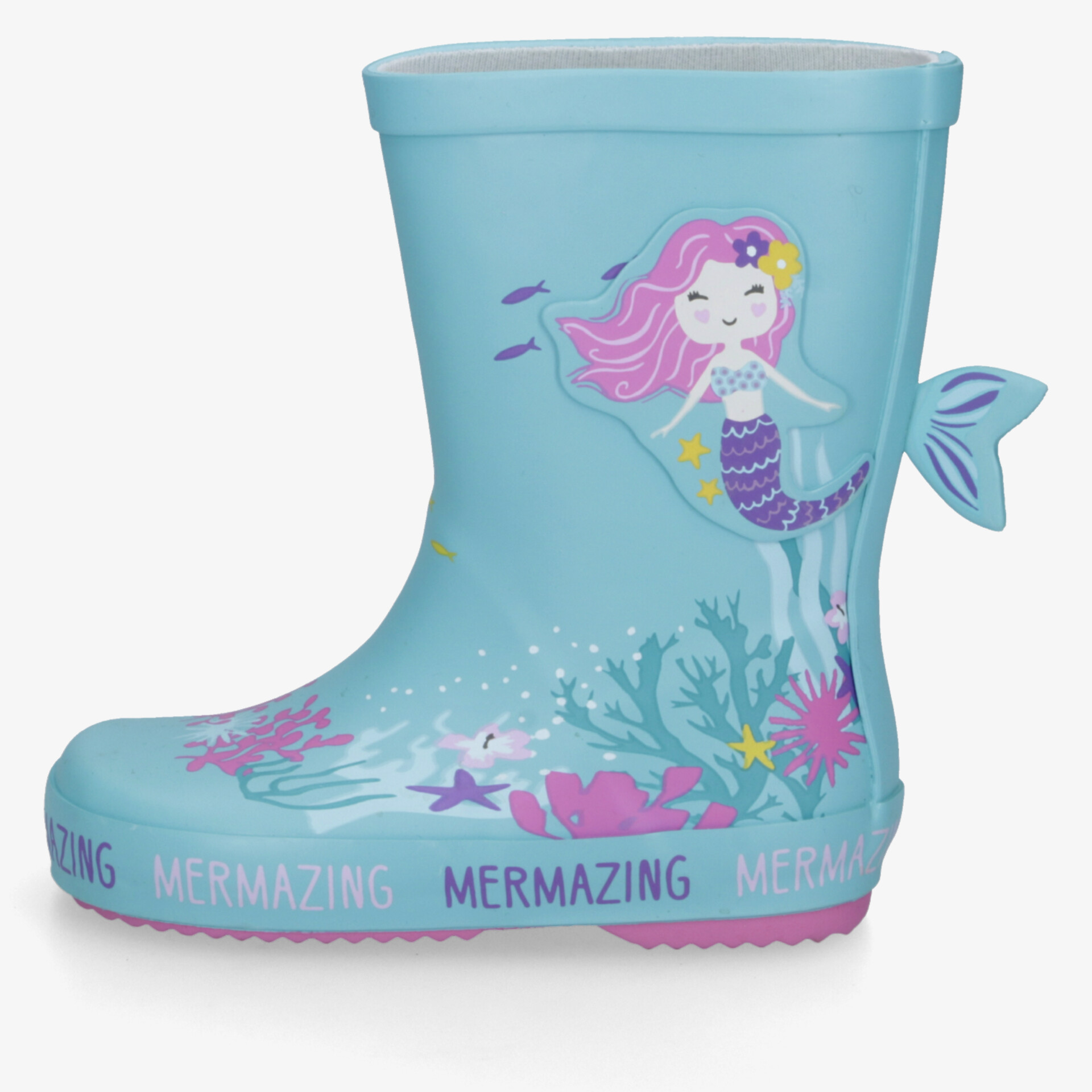 Wasserdichter Gummistiefel mit rutschfester Sohle und farbenfrohem Meerjungfrauenmotiv für spielerischen und robusten Schutz