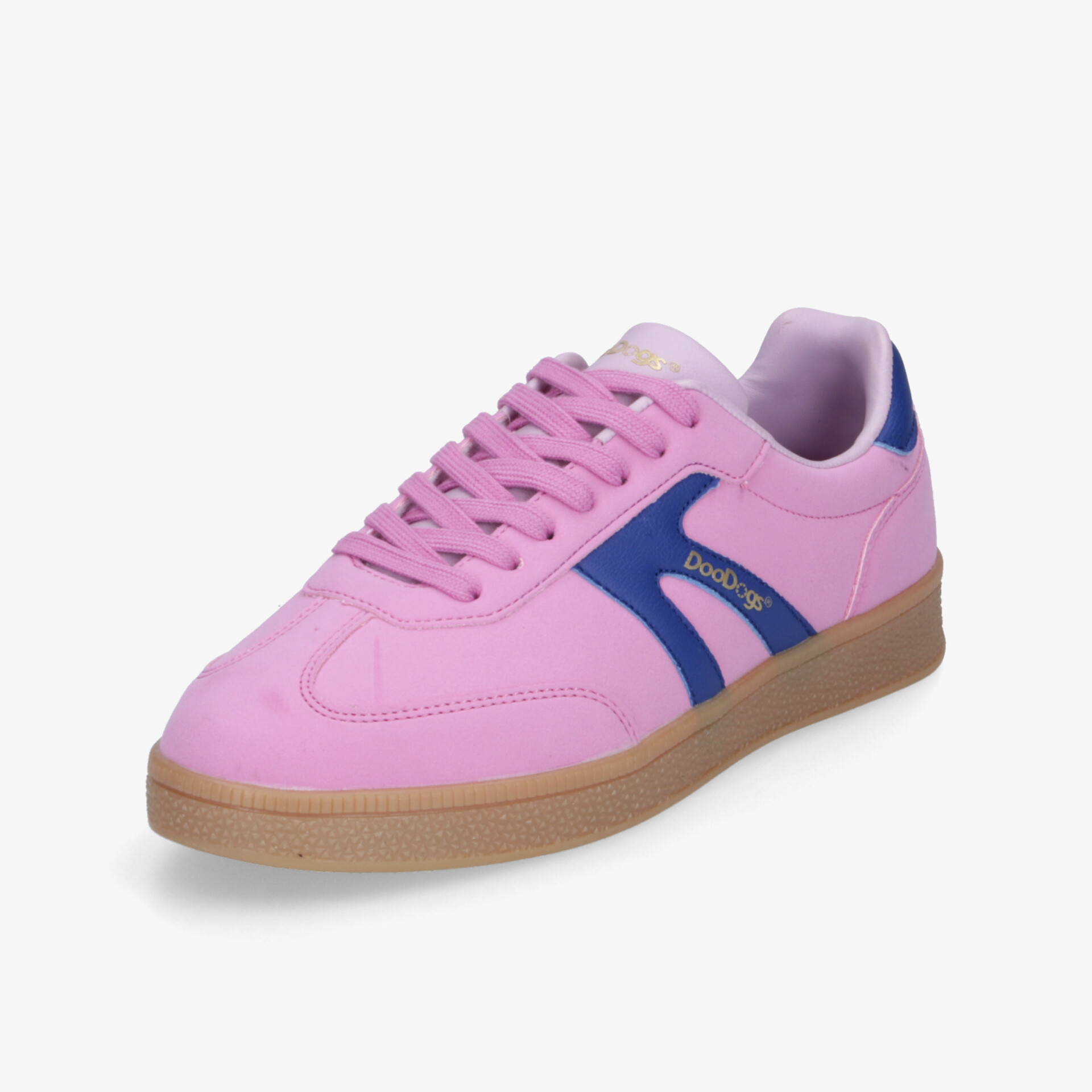 Sportlicher rosa Sneaker mit blauen Details, bequeme Passform und flexibler Sohle für den Alltag