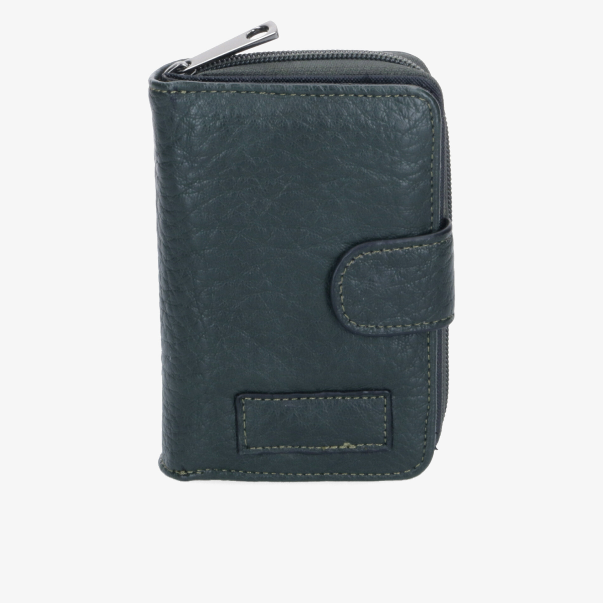 Kleine, schlanke Geldbörse mit Reißverschluss und praktischer Verschlussklappe, hochwertiges Material in dunkler Farbe