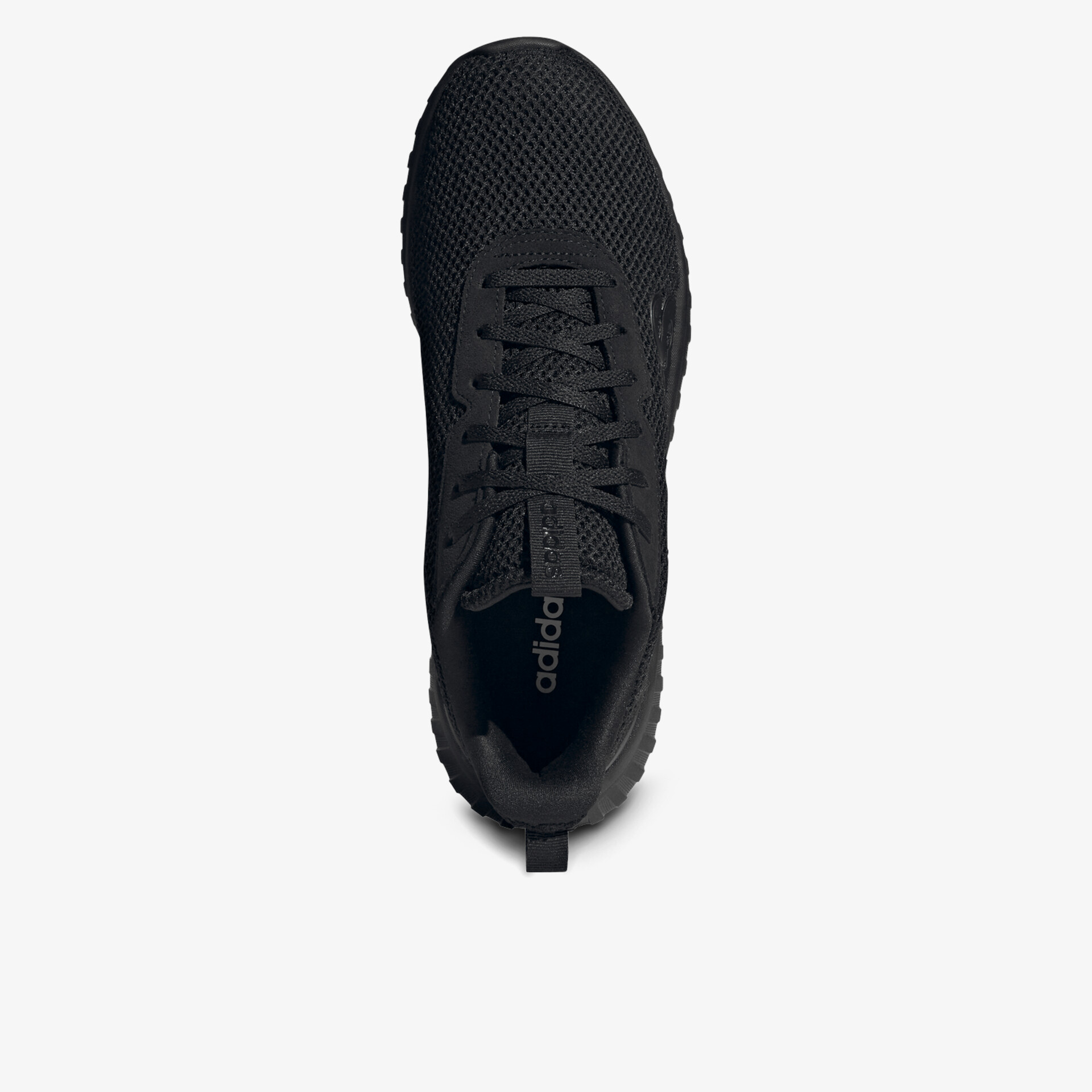 Leichter Sport-Schuh mit atmungsaktivem Obermaterial und robustem Schnürverschluss in schwarzer Farbe, Draufsicht