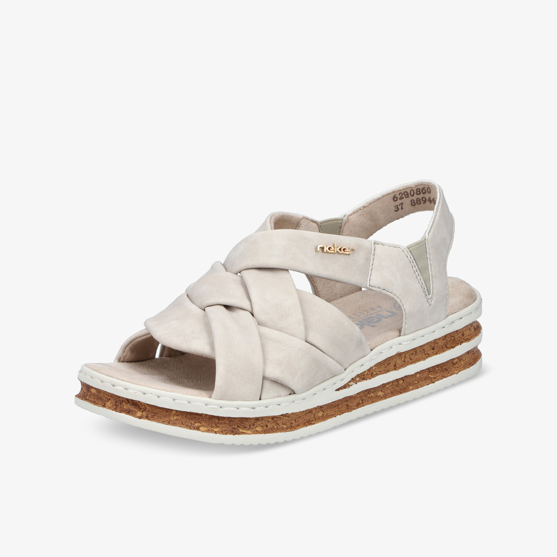 Beige Sandale mit gepolsterten Riemen und stabiler Korksohle für hohen Tragekomfort und modernen Look