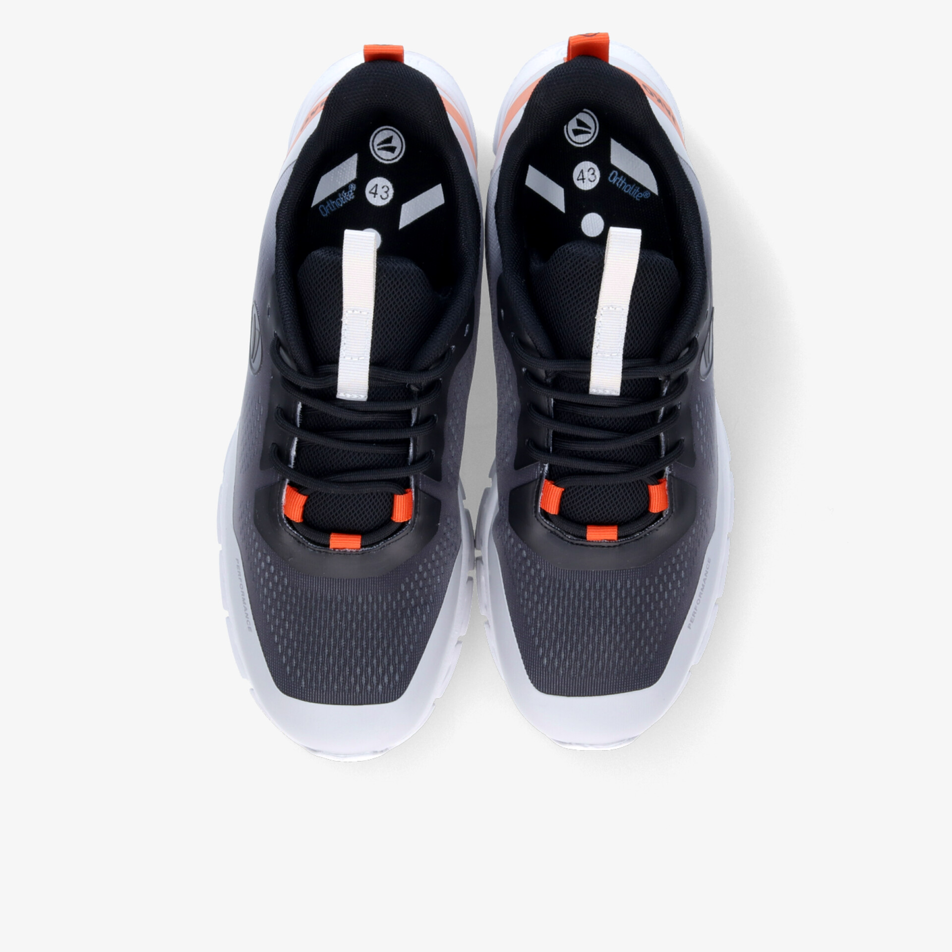 Leichte, atmungsaktive Sportschuhe in Grau und Schwarz mit orangefarbenen Akzenten, gepolstert und rutschfester Sohle