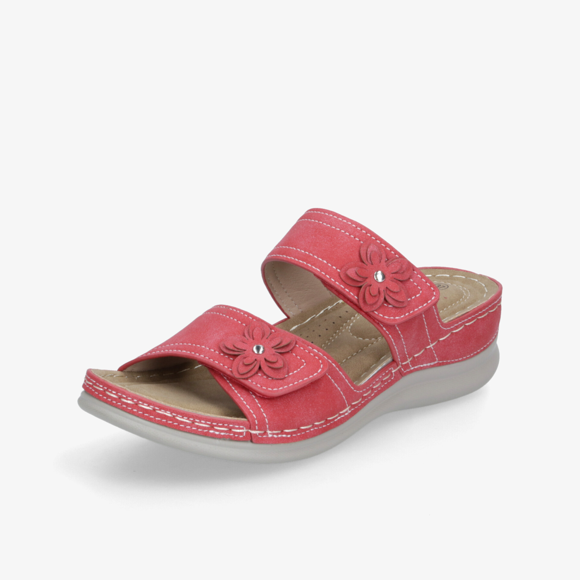 Bequeme rote Sandalette mit verstellbaren Klettverschlüssen und rutschfester Sohle, ideal für sommerlichen Komfort
