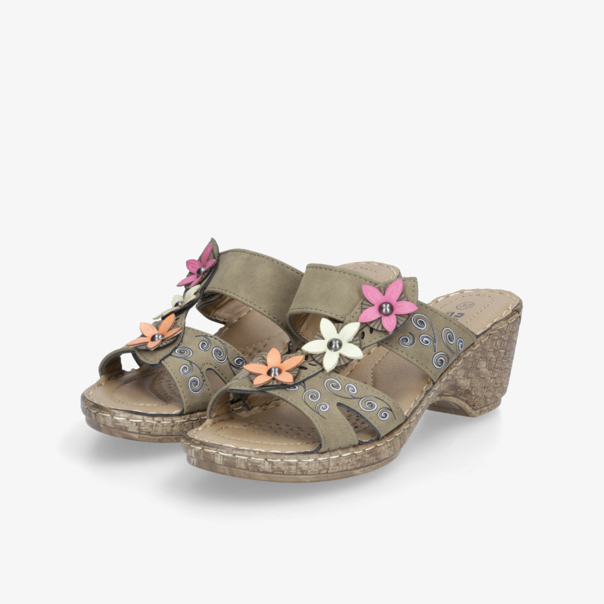 Bequeme Sandalen mit dekorativen Blüten und verstellbaren Riemen, moderner Keilabsatz für angenehmen Tragekomfort