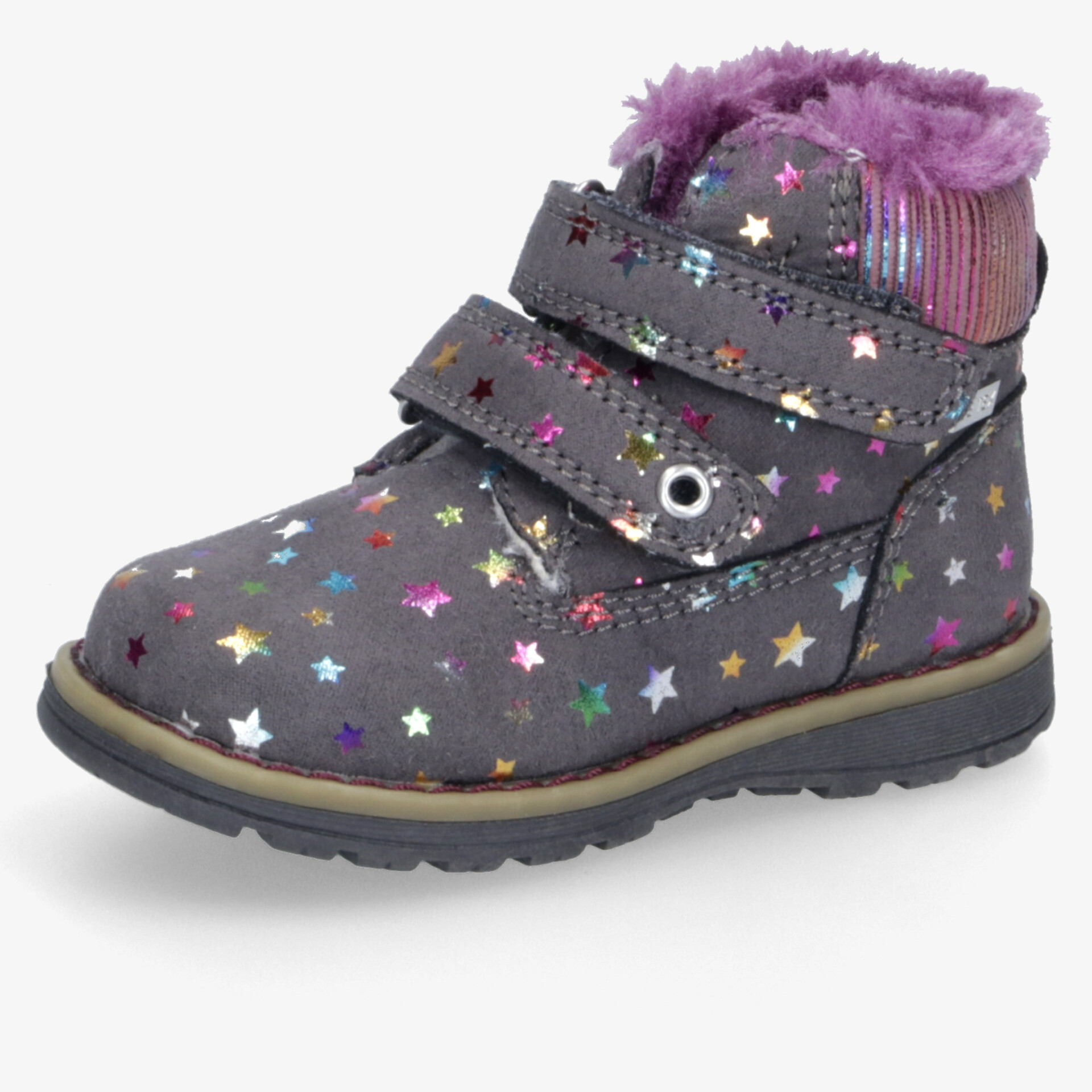 Warmer Winterstiefel mit auffälligen bunten Sternen, klettverschlüssen und robuster Gummisohle für sicheren Halt