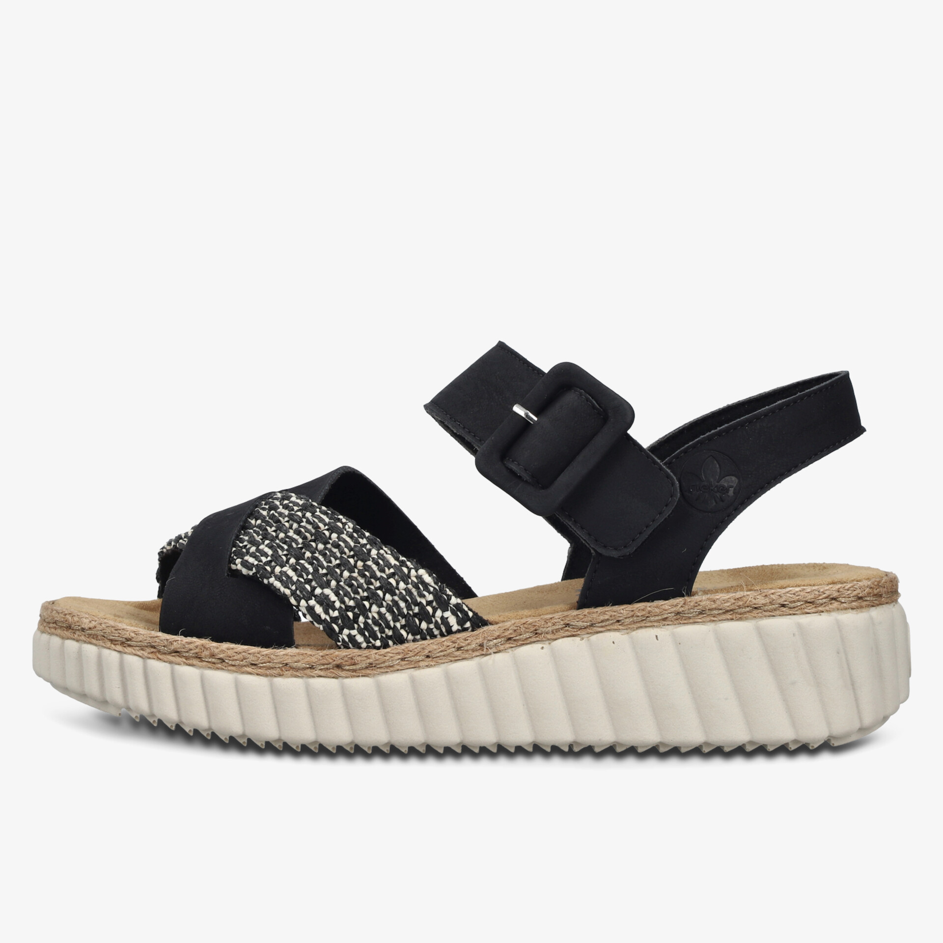 Seitenansicht einer modischen Sandale mit verstellbarem Riemen und gepolsterter Sohle