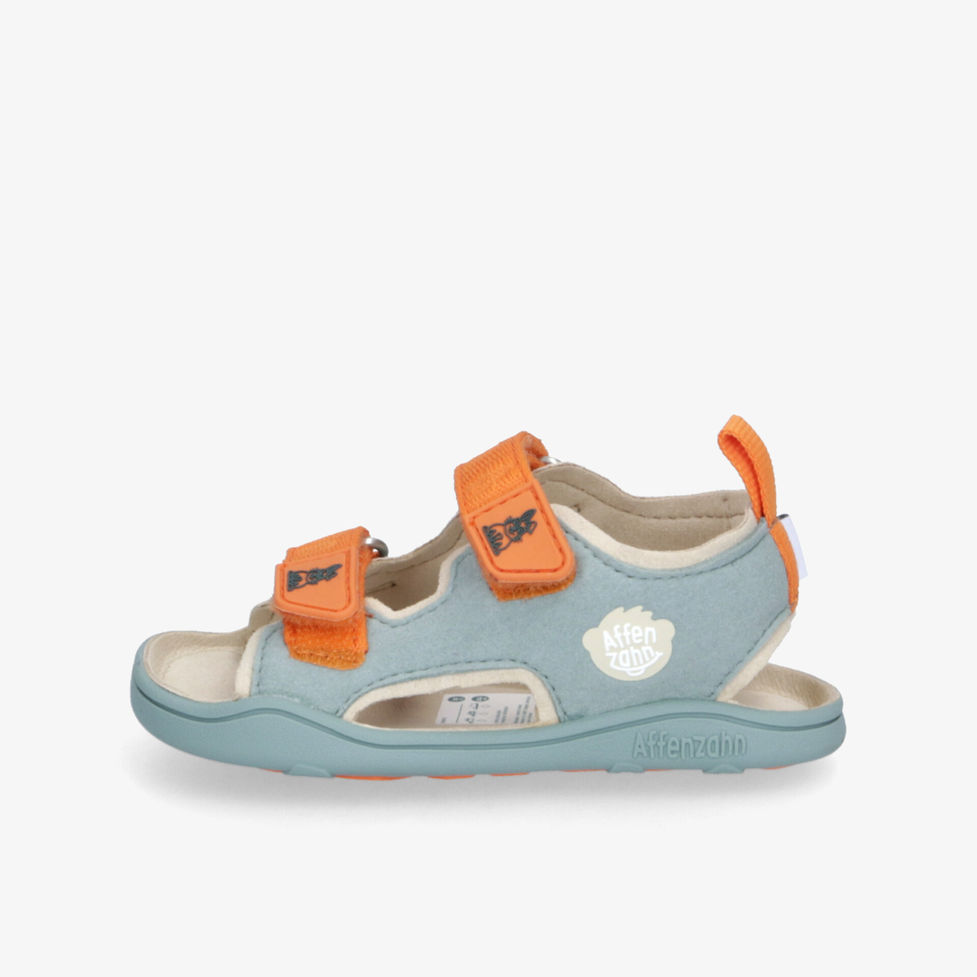 Bequeme Sandale mit Klettverschluss in Blau und Orange, rutschfeste Sohle für optimalen Halt.