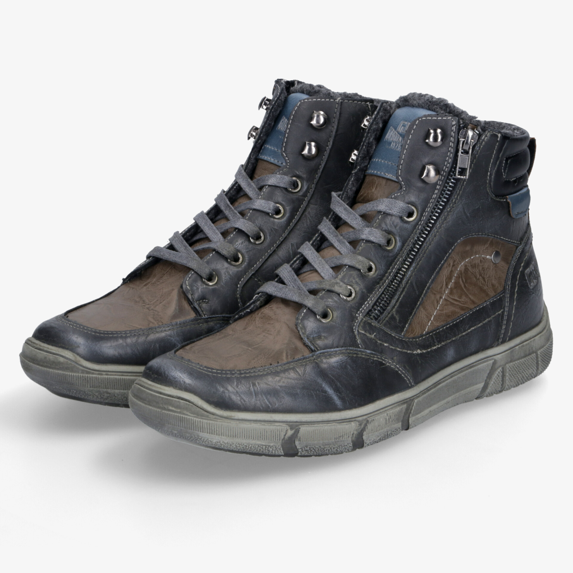 hochwertige schwarze ledersneaker mit reißverschluss und schnürung, bequeme passform und profilierte gummisohle