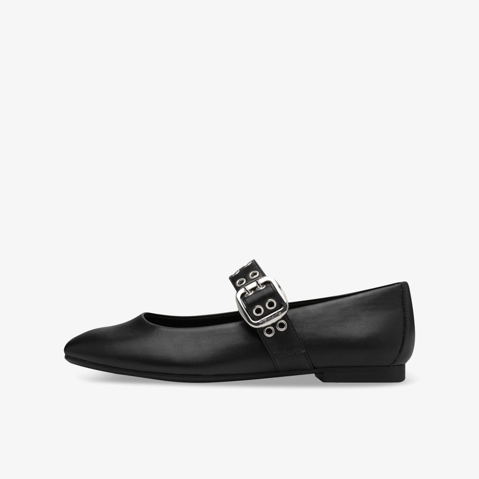 Eleganter schwarzer flacher Schuh aus Leder mit schlichtem Verschluss, bequem und vielseitig tragbar