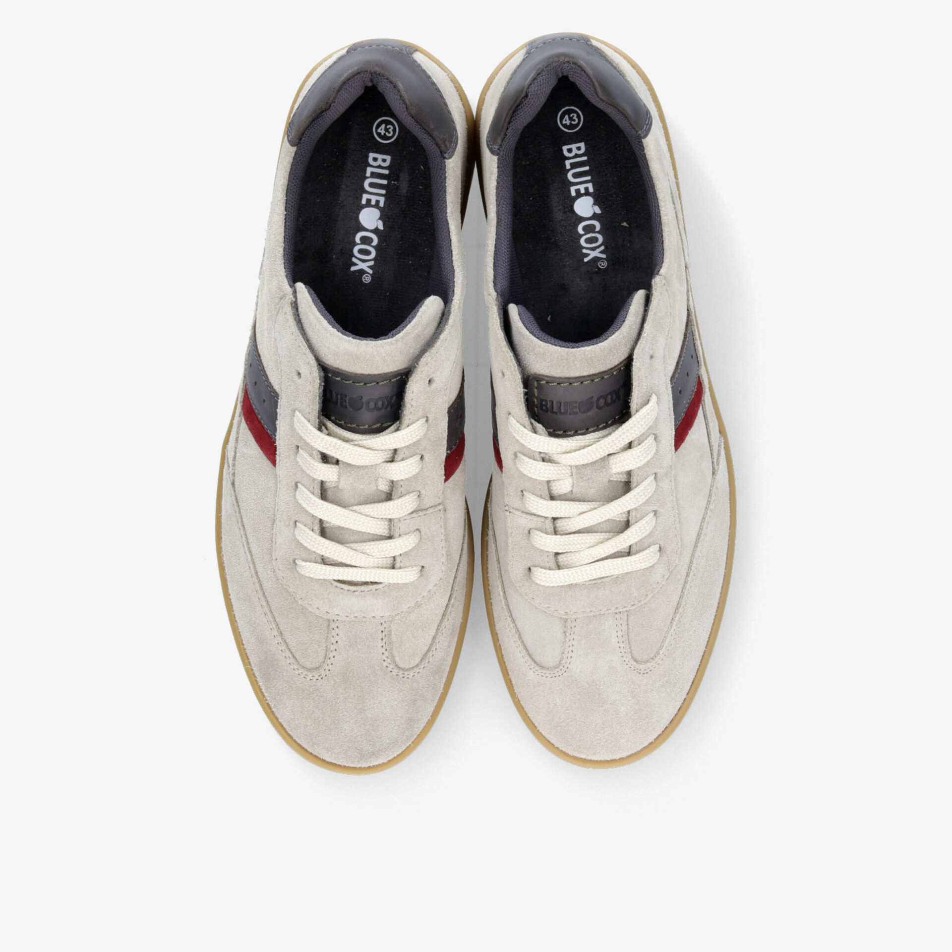 Bequeme beige Sportschuhe mit rotem Akzent in robuster Ausführung und rutschfester Sohle, bequem und langlebig