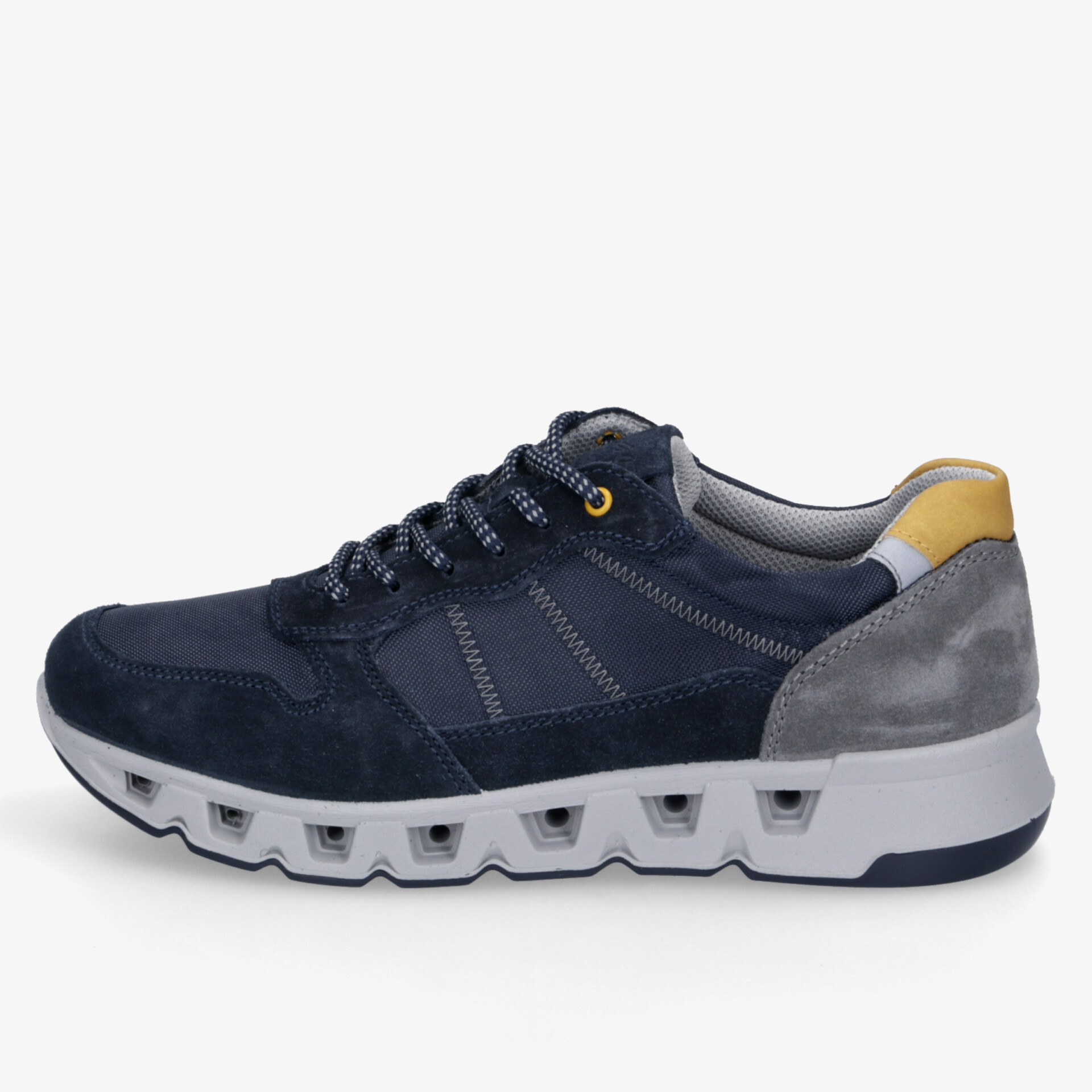 Sportlicher Sneaker in Blau mit grauen Details, leichter Sohle und bequemer Passform für optimalen Tragekomfort