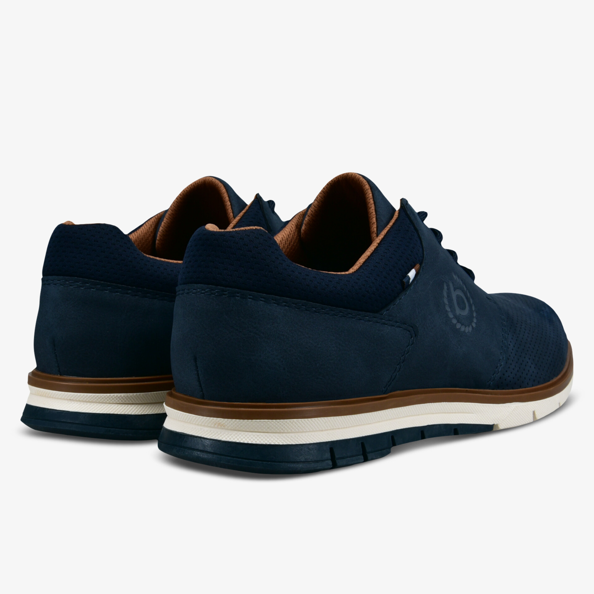 Elegante blaue Schuhe mit braunem Akzent für bequemen Stil und rutschfeste Sohle.