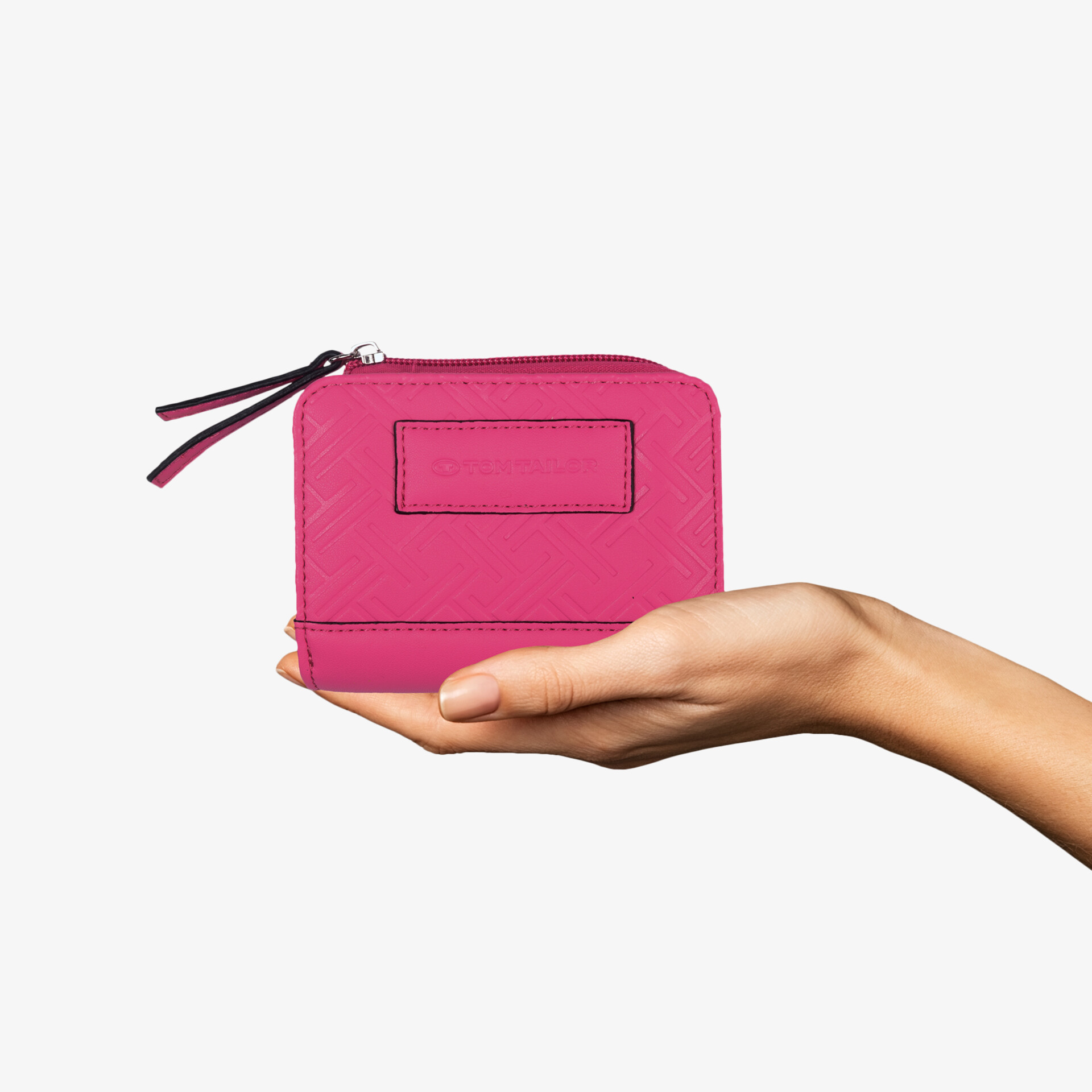 Kompakte rosa Geldbörse mit Reißverschluss, handlich und platzsparend, hochwertiges Material, ideal für den Alltag