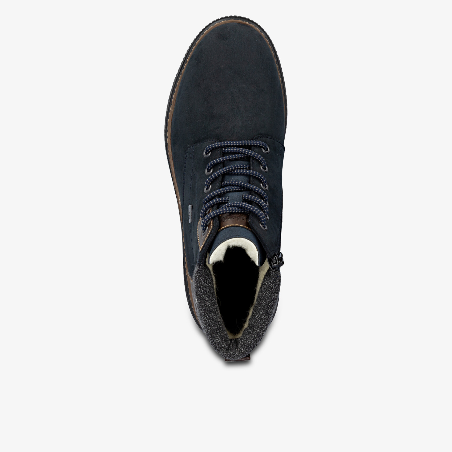 Obere Draufsicht auf klassischen Schnürschuh in schwarzer Farbe mit bequemer Passform