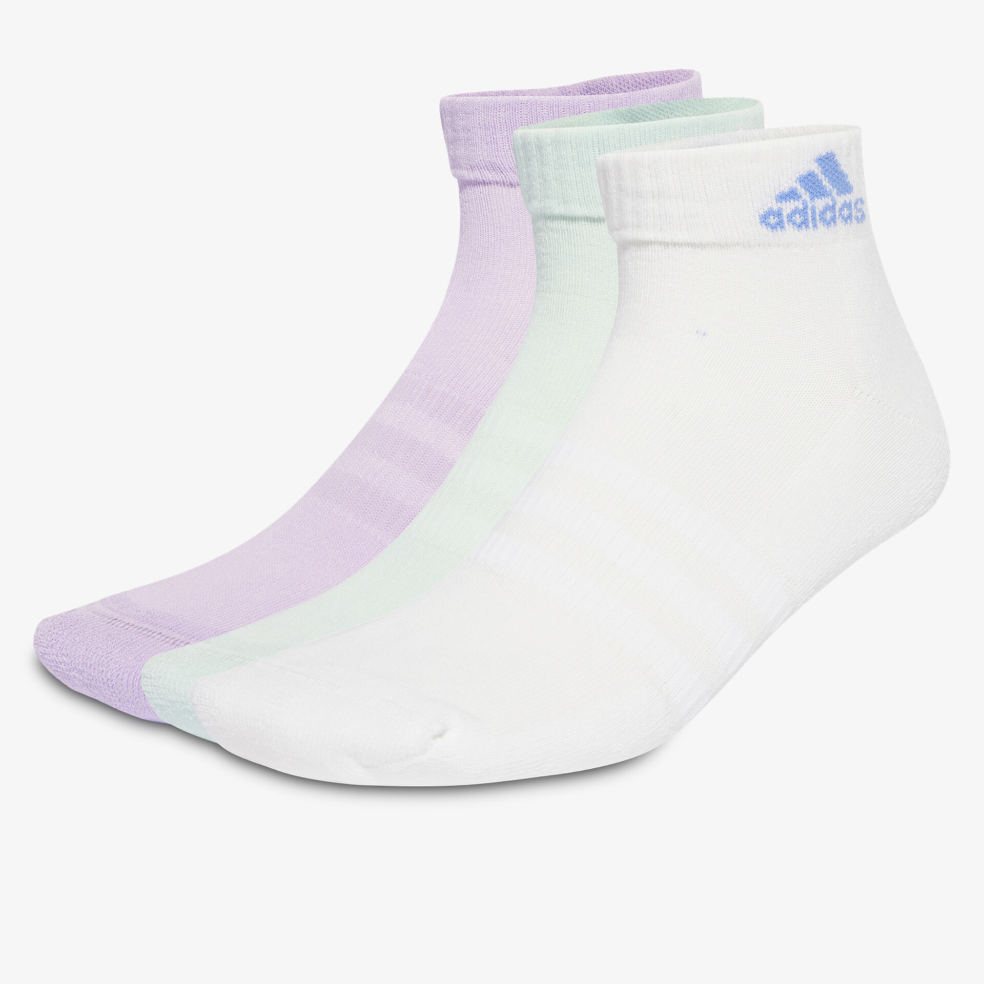 Weiche und atmungsaktive Sportsocken im 3er-Pack in Weiß, Mint und Lila, ideal für Alltag und Sport