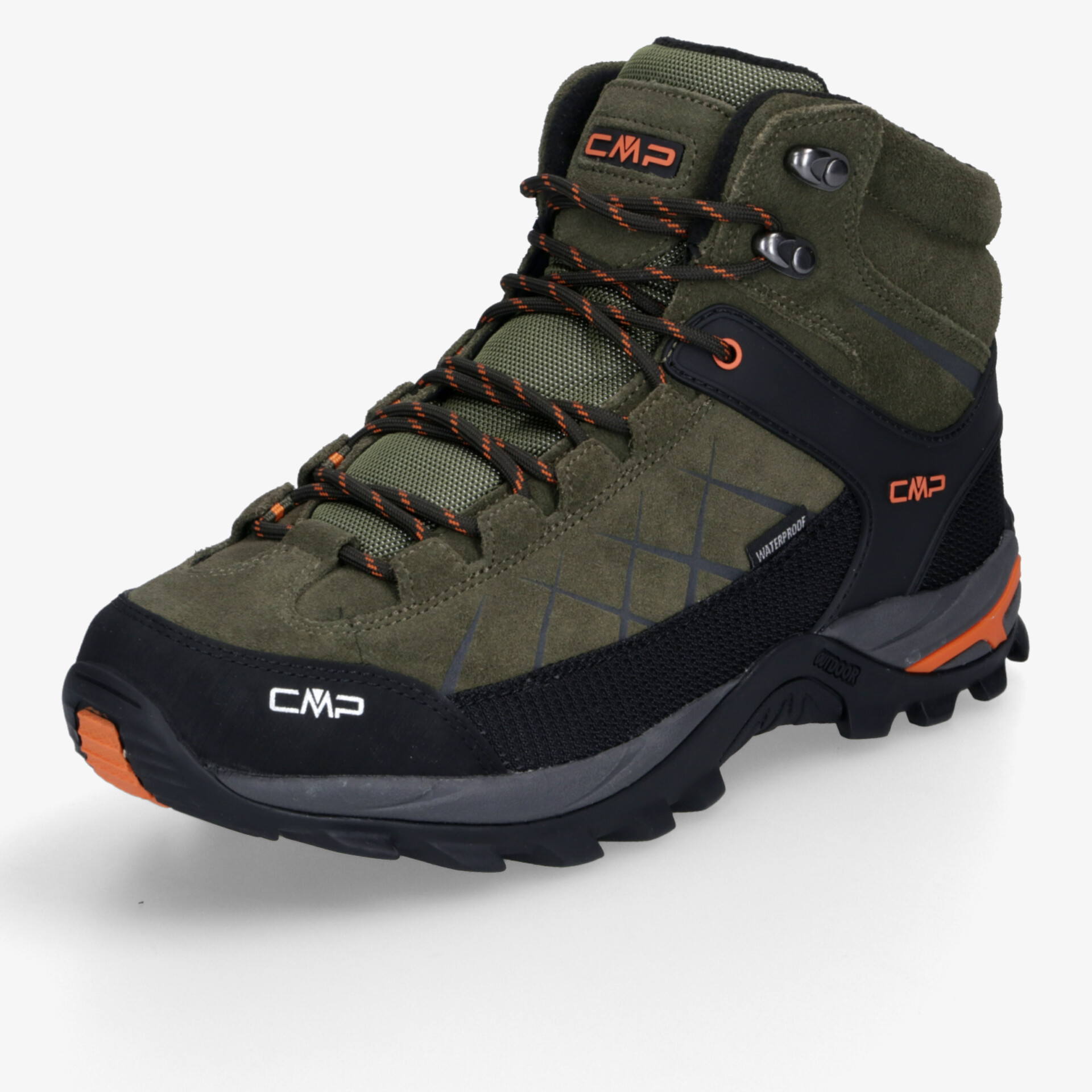 Robuster grün-schwarzer Wanderschuh mit gepolsterter Knöchelstütze und griffiger Sohle für Outdoor-Aktivitäten