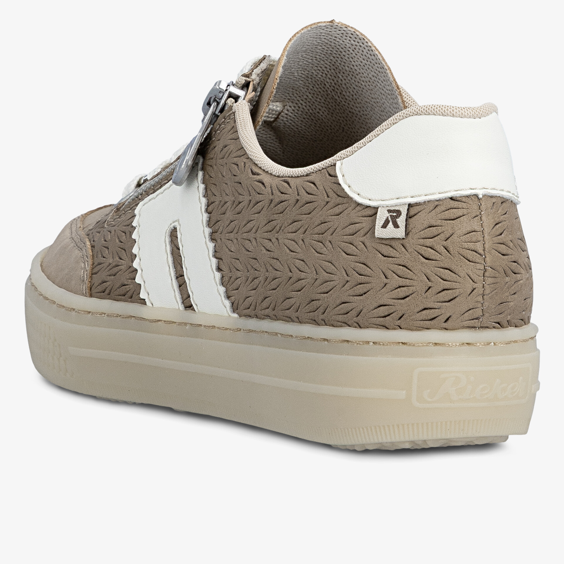 Beiger Sneaker mit weißem Detail, Komfortsohle und modischem Design, sportlich und casual tragbar