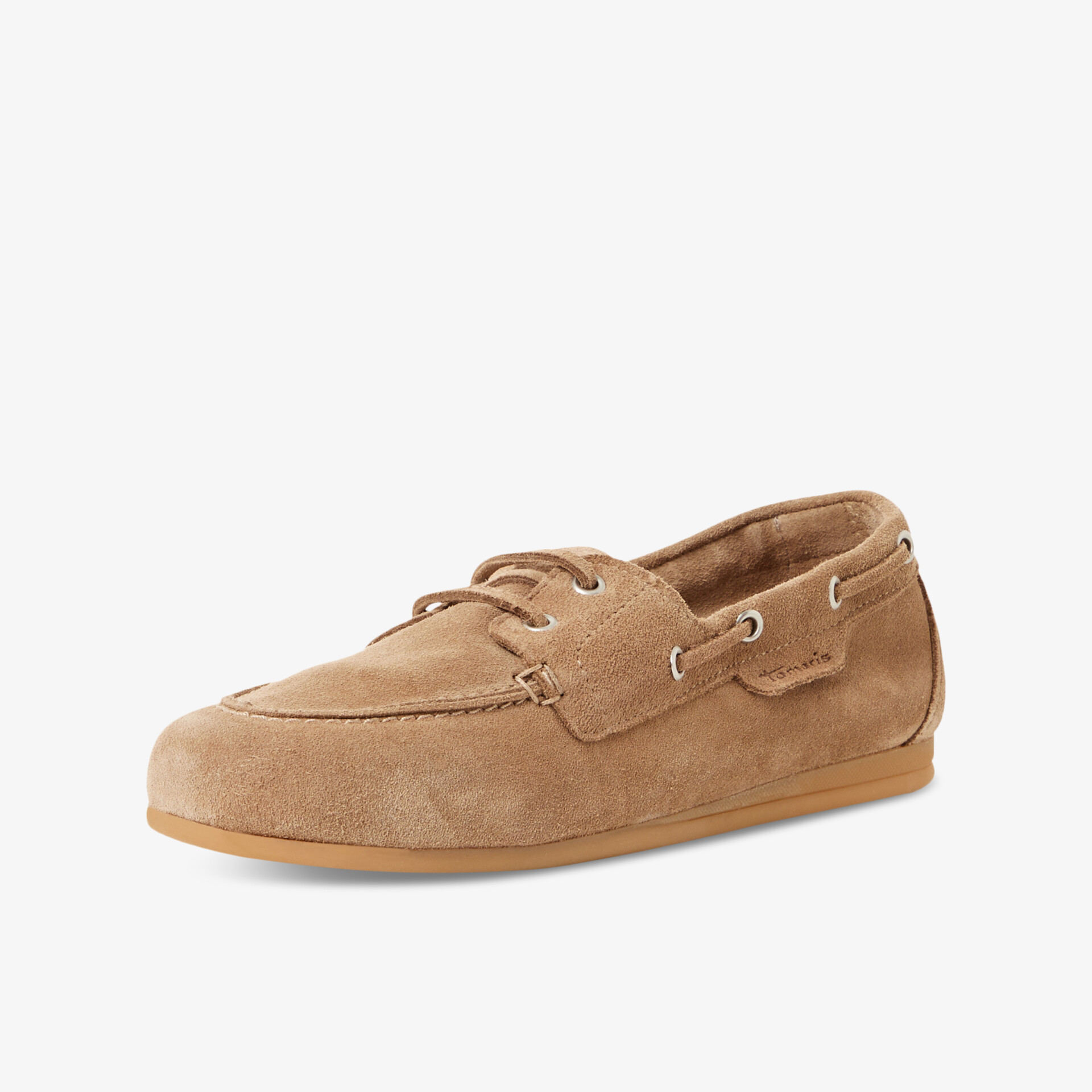 Bequemer Mokassin aus weichem Veloursleder mit leichter Sohle und klassischem Design in heller Farbe