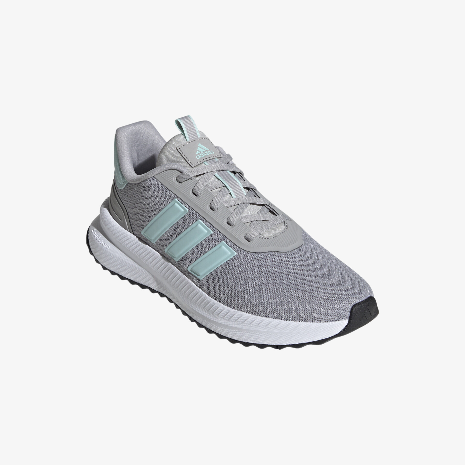 Grauer Sneaker mit hellblauen Akzenten, modern und leicht, ideal für Alltag und Sport.