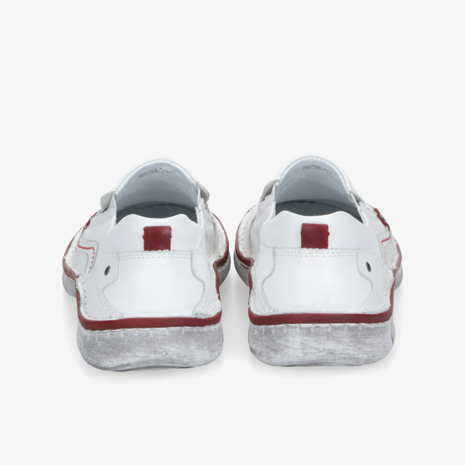 Weiße Schuhe mit rotem Akzent, gepolstert und bequem, rutschfeste und robuste Sohle, Rückansicht