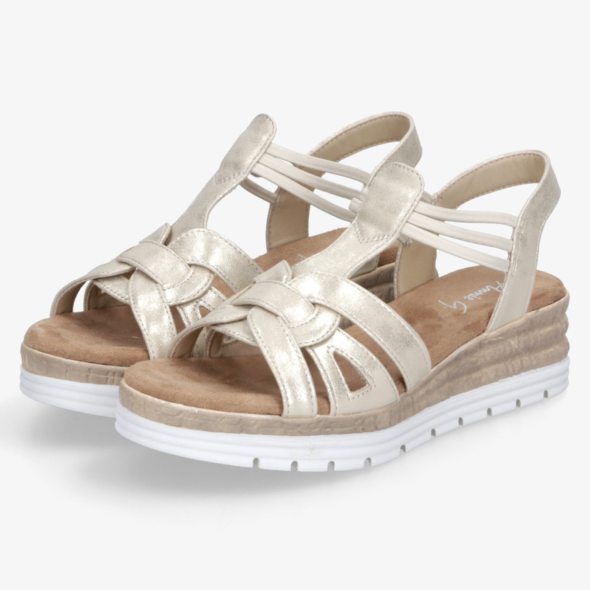 Beiges Sandalenpaar mit verstellbaren Riemen und gepolsterter Sohle für maximalen Tragekomfort