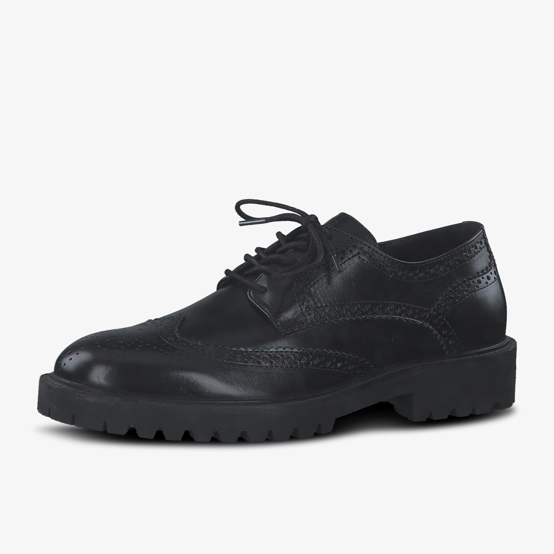 Eleganter schwarzer Schnürschuh mit robuster Sohle, ideal für stilbewusste und komfortorientierte Träger