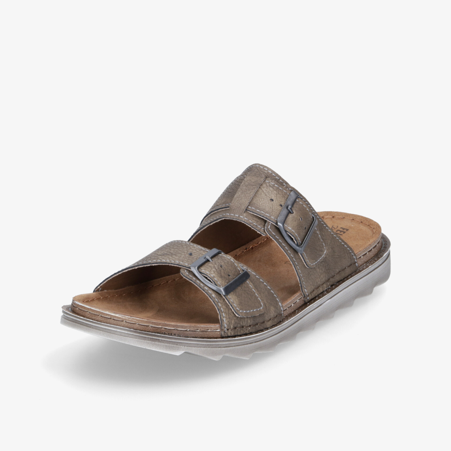 Bequeme braune Doppelriemen-Pantolette mit verstellbaren Schnallen und weicher Sohle für optimalen Tragekomfort