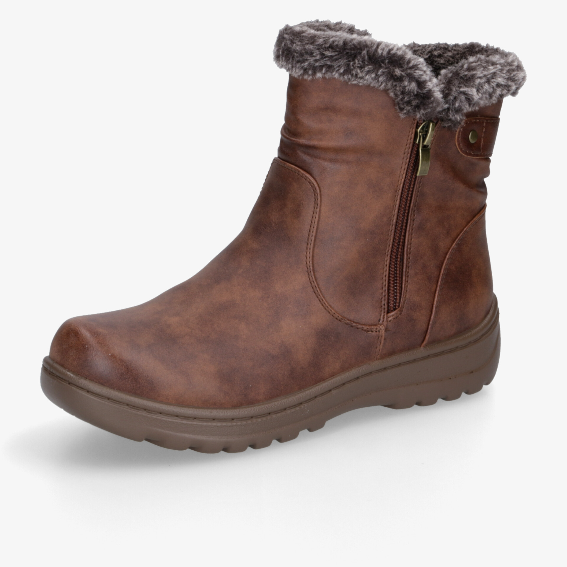 Robuster brauner Winterstiefel mit warmem Fellfutter und praktischem Reißverschluss für komfortablen und sicheren Halt