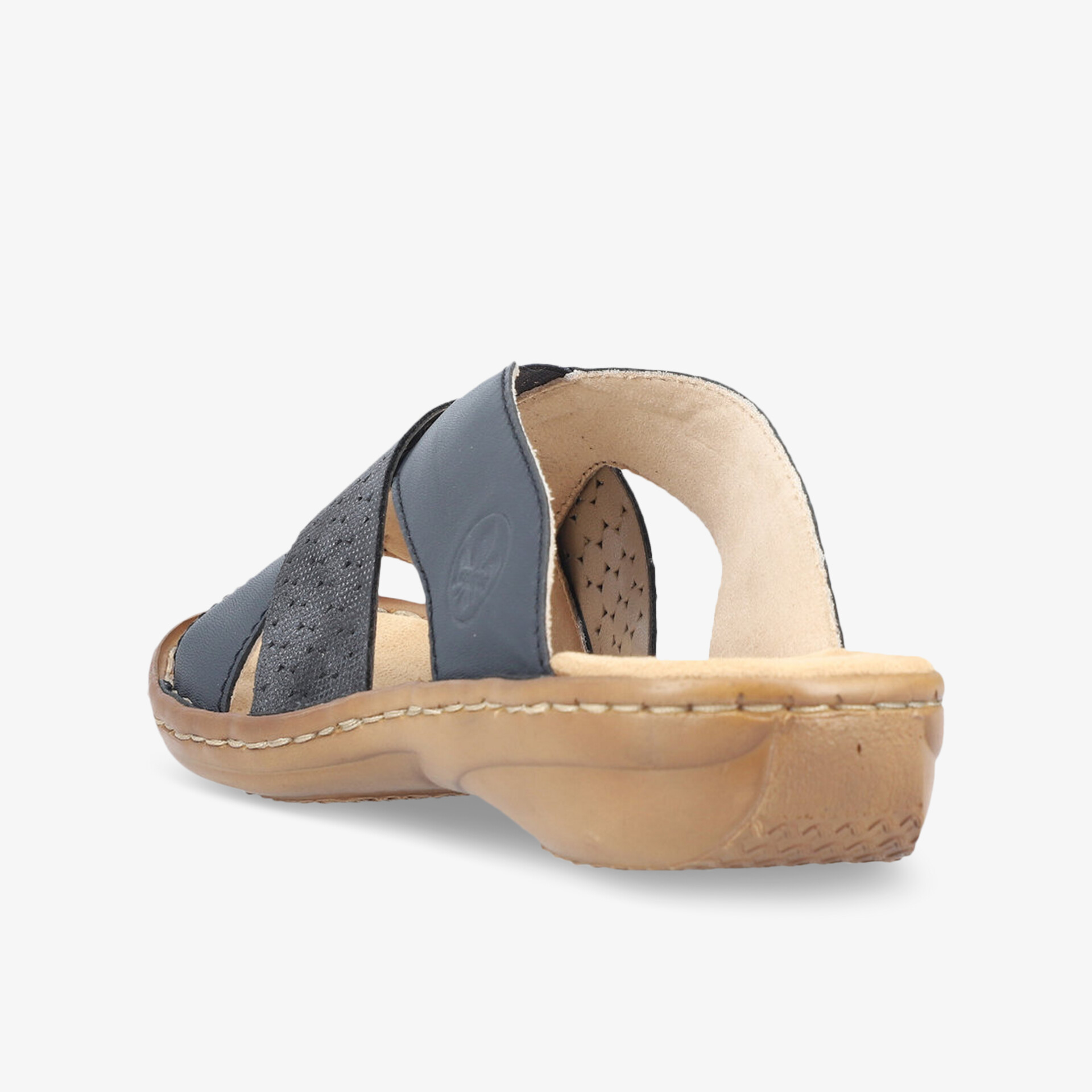 Bequeme Pantoletten aus Leder mit gepolsterter Innensohle und rutschfester, flexibler Laufsohle, Rückansicht