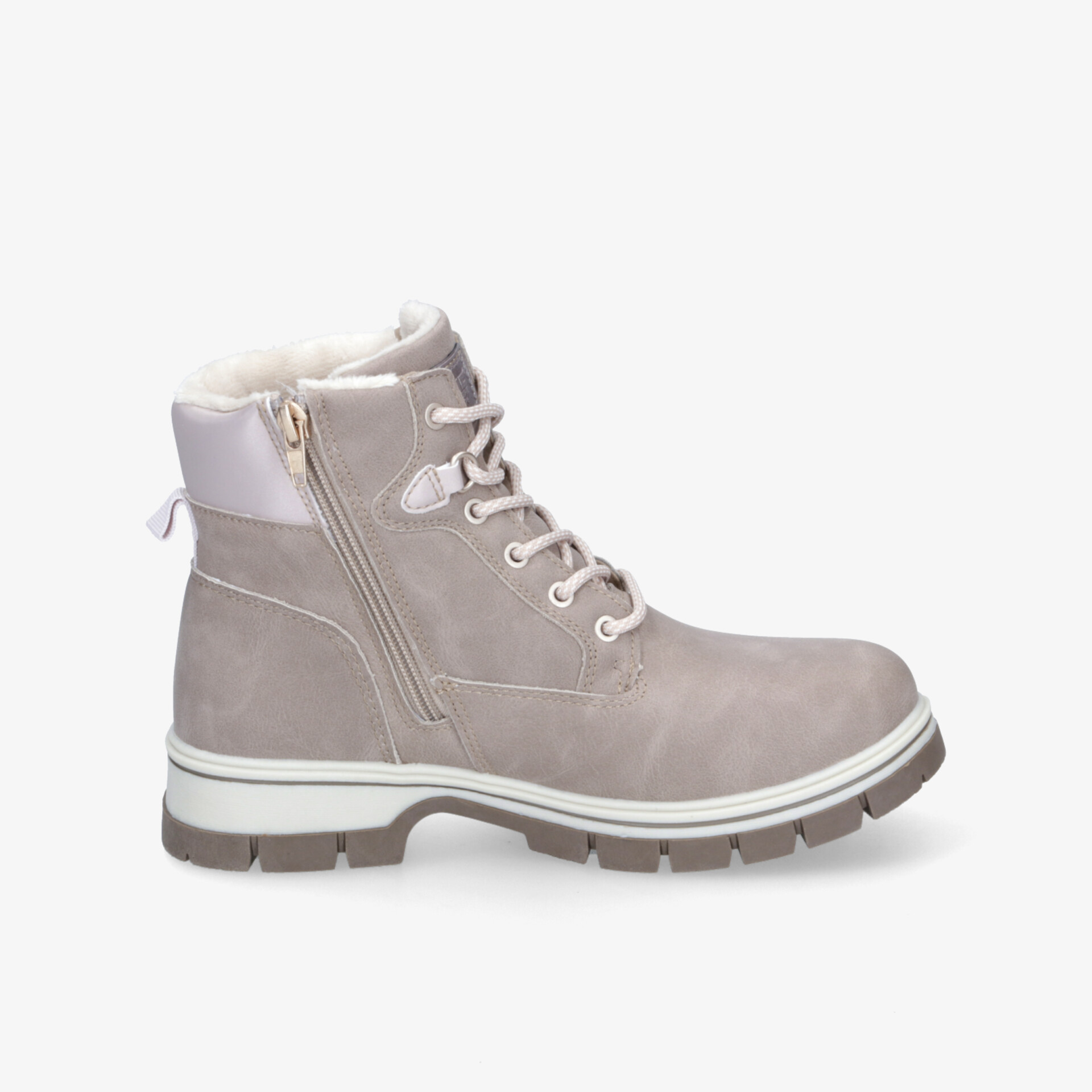 robuster grauer Outdoor-Winterstiefel mit warmem Futter, rutschfester Sohle und praktischem seitlichem Reißverschluss