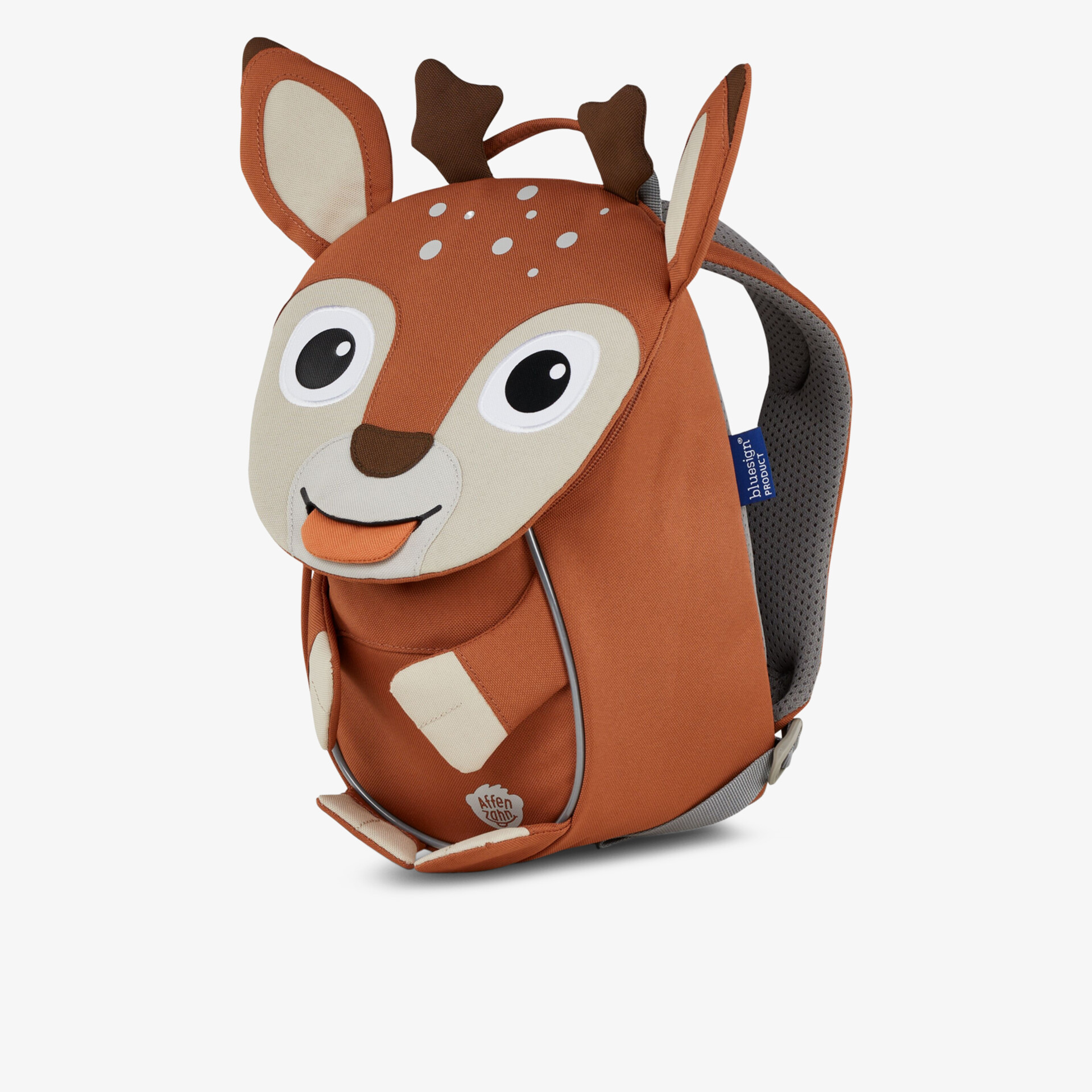 Kleiner robuster Kinderrucksack mit fröhlichem Hirschmotiv und praktischem Reißverschluss für den Alltag