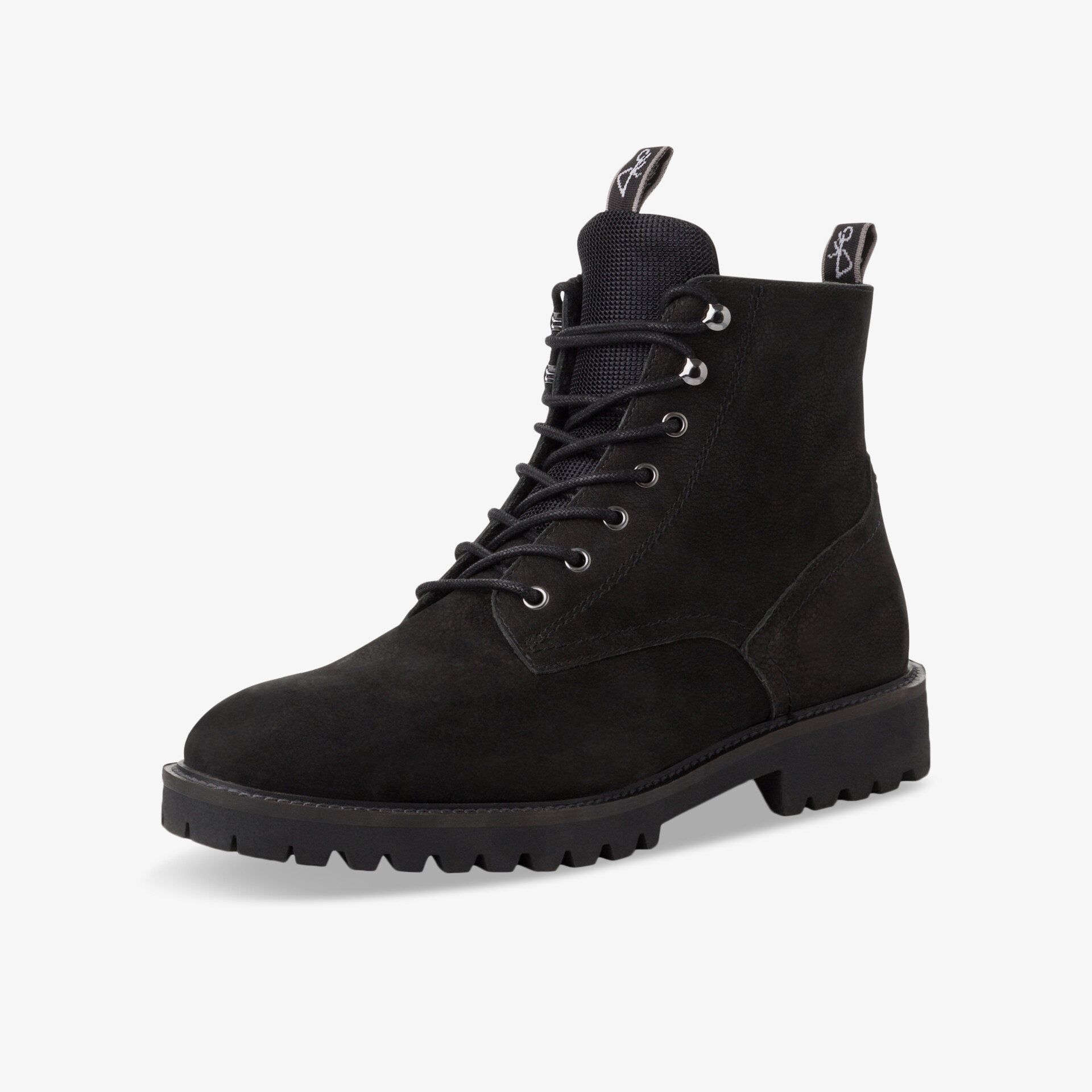 Robuster schwarzer Stiefel mit warmer Innenfütterung und rutschfester Sohle, bequem und modisch gestaltet