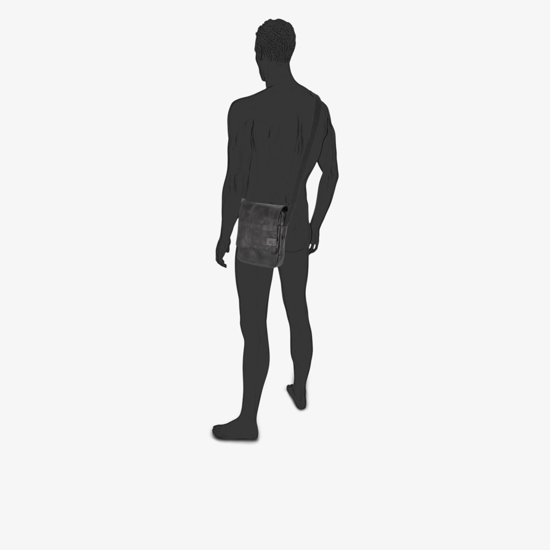 Schlichte Rückansicht einer stehenden Figur mit klarer Silhouette und minimalistischer Ästhetik