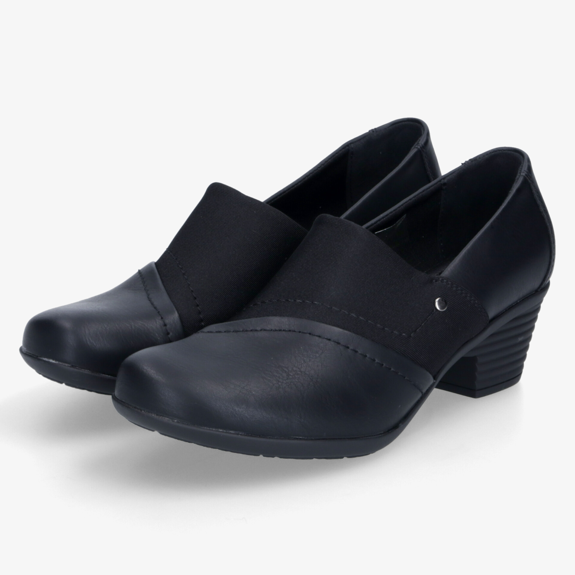 Eleganter schwarzer Schuh mit mittelhohem Absatz und elastischem Einsatz für optimalen Tragekomfort