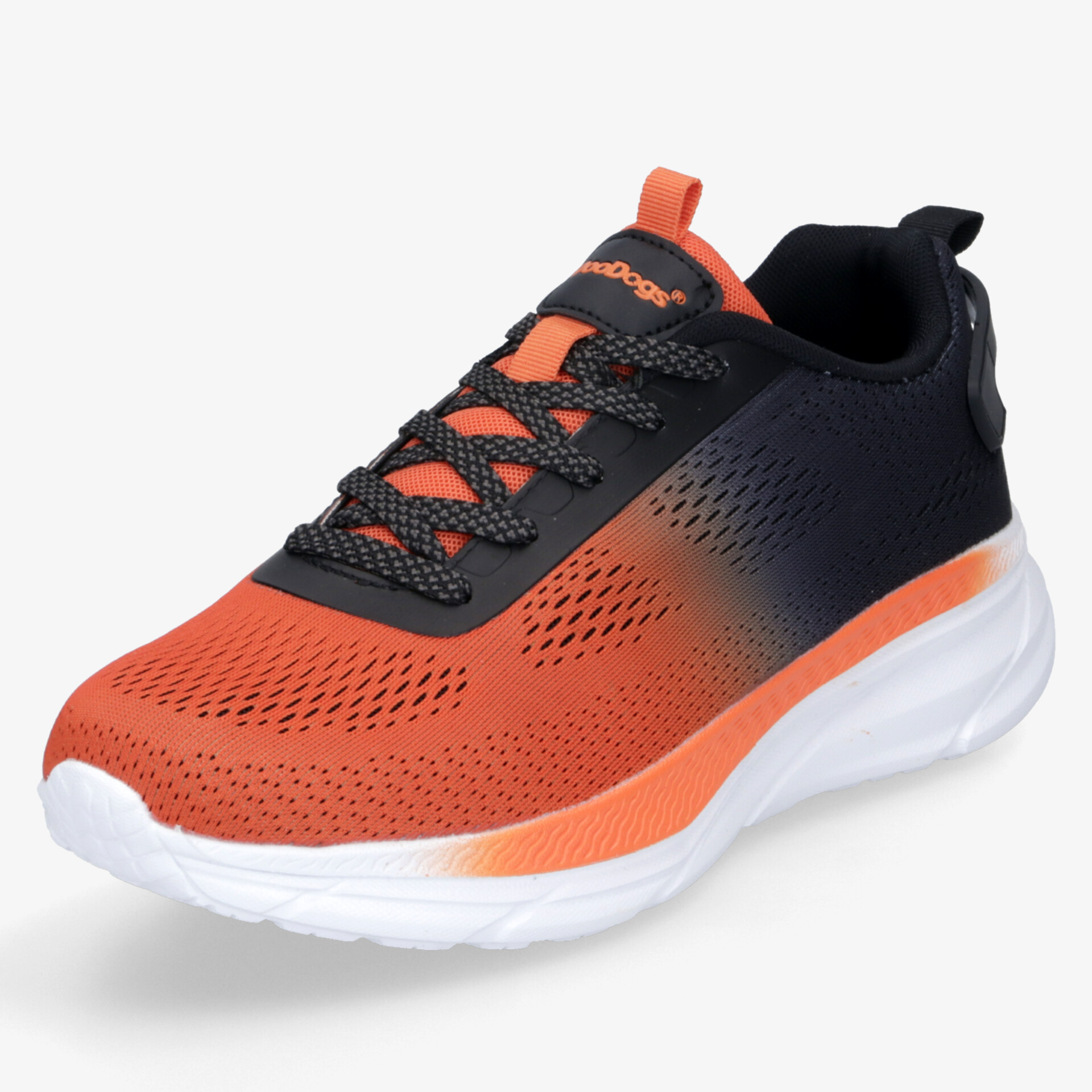 Leichter, atmungsaktiver und komfortabler Laufschuh mit flexibler Sohle und sportlichem Design in Orange und Schwarz