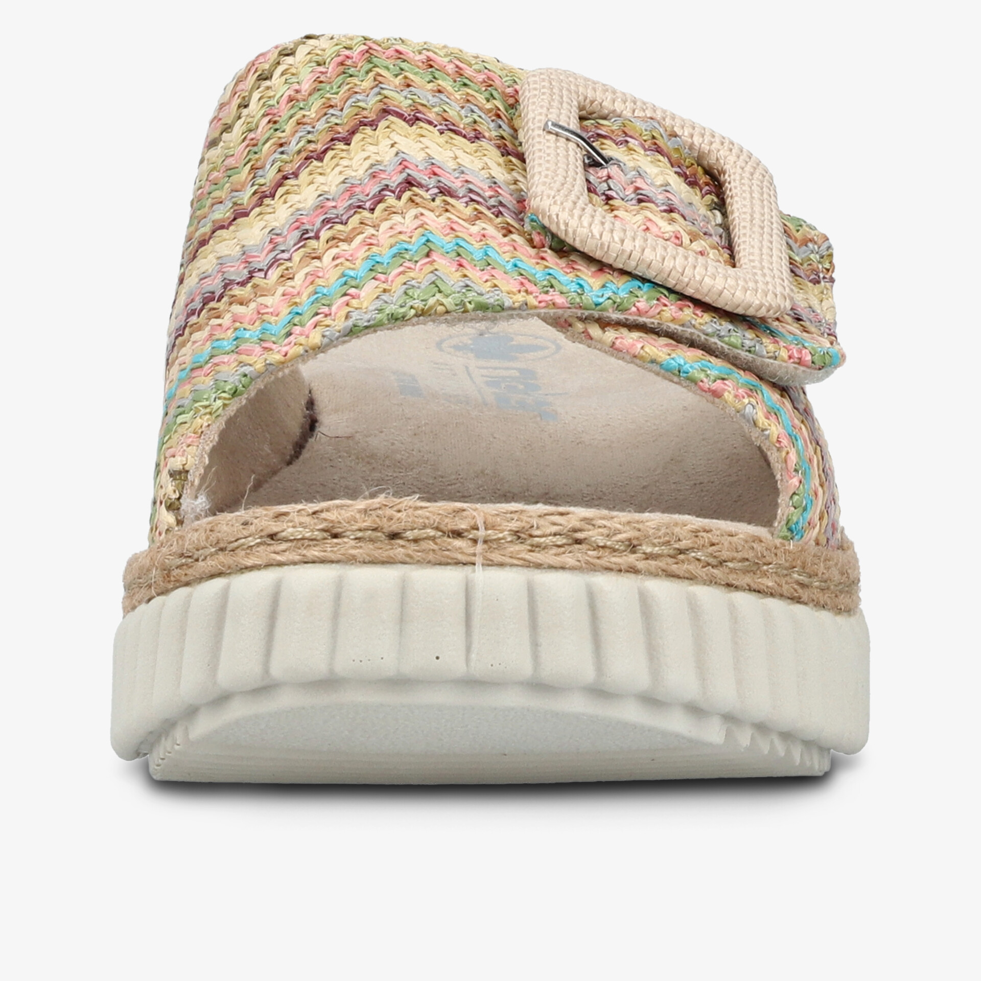 Bequeme Sandale mit modischem Flechtmuster und verstellbarer Schnalle, rutschfeste robuste Sohle frontal sichtbar