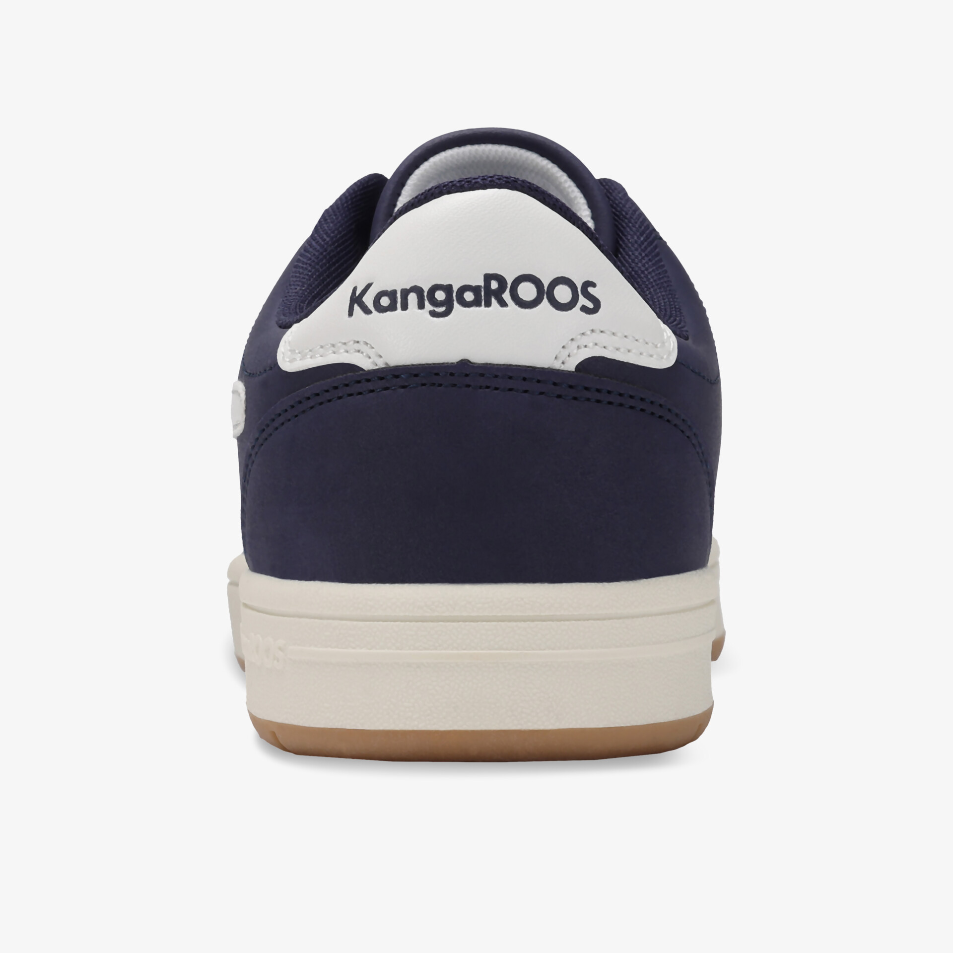 Rückansicht eines blauen Sneakers mit weißer Sohle und Markenlogo, bequemer und robuster Schuh für den Alltag