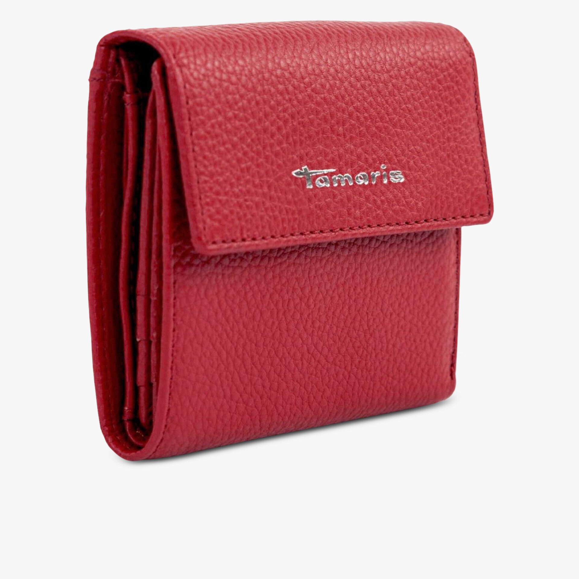 Kompaktes rotes Echtleder-Portemonnaie mit strukturierter Oberfläche und praktischer Klappe