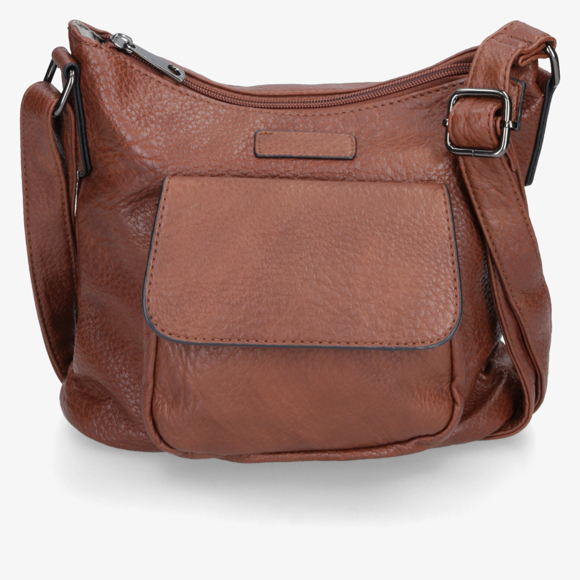 Elegante braune Ledertasche mit verstellbarem Schulterriemen und praktischem Frontfach für einfachen Zugang.