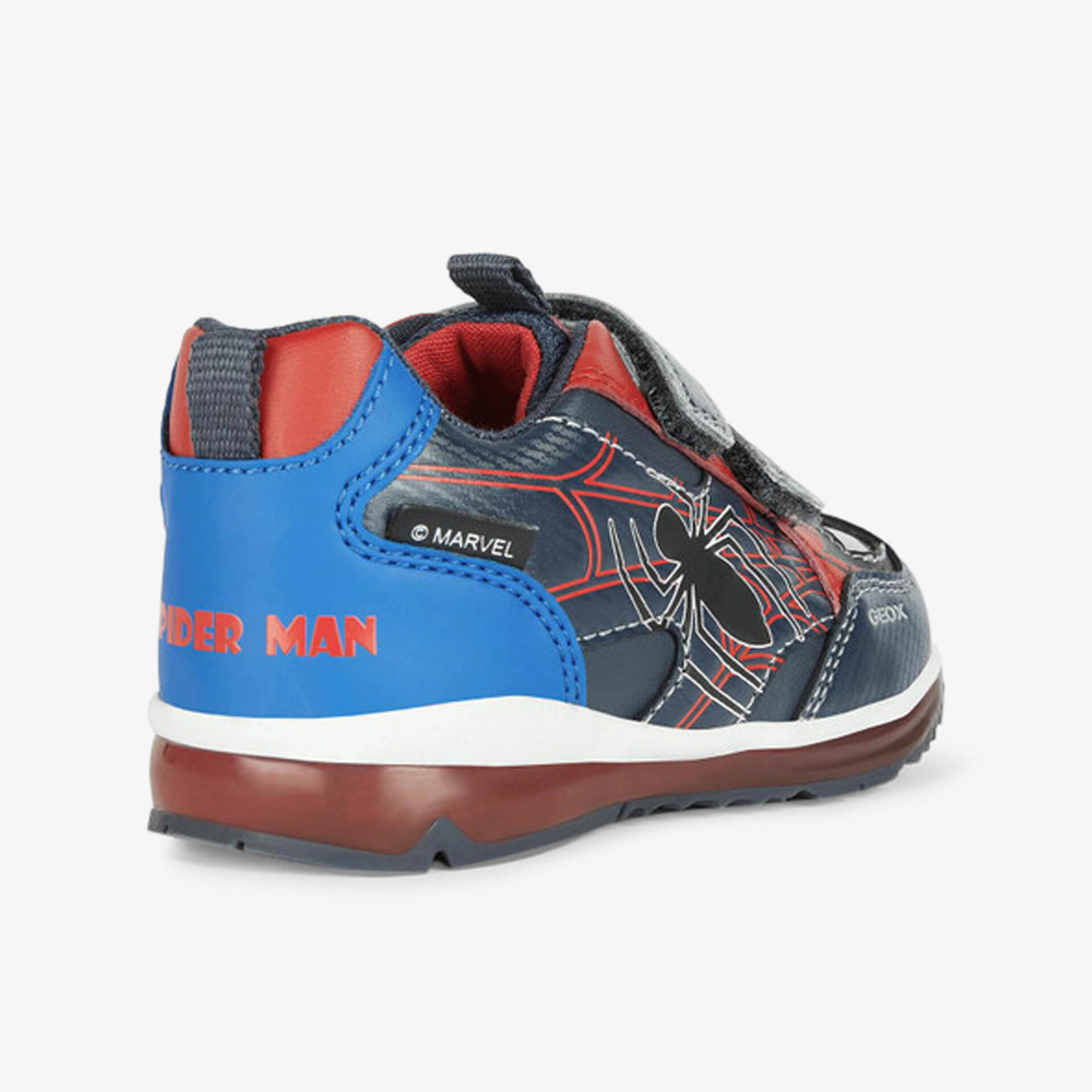 Bequeme Spiderman-Schuhe mit Klettverschluss und rutschfester Sohle für aktive Kinder. Robustes Design.
