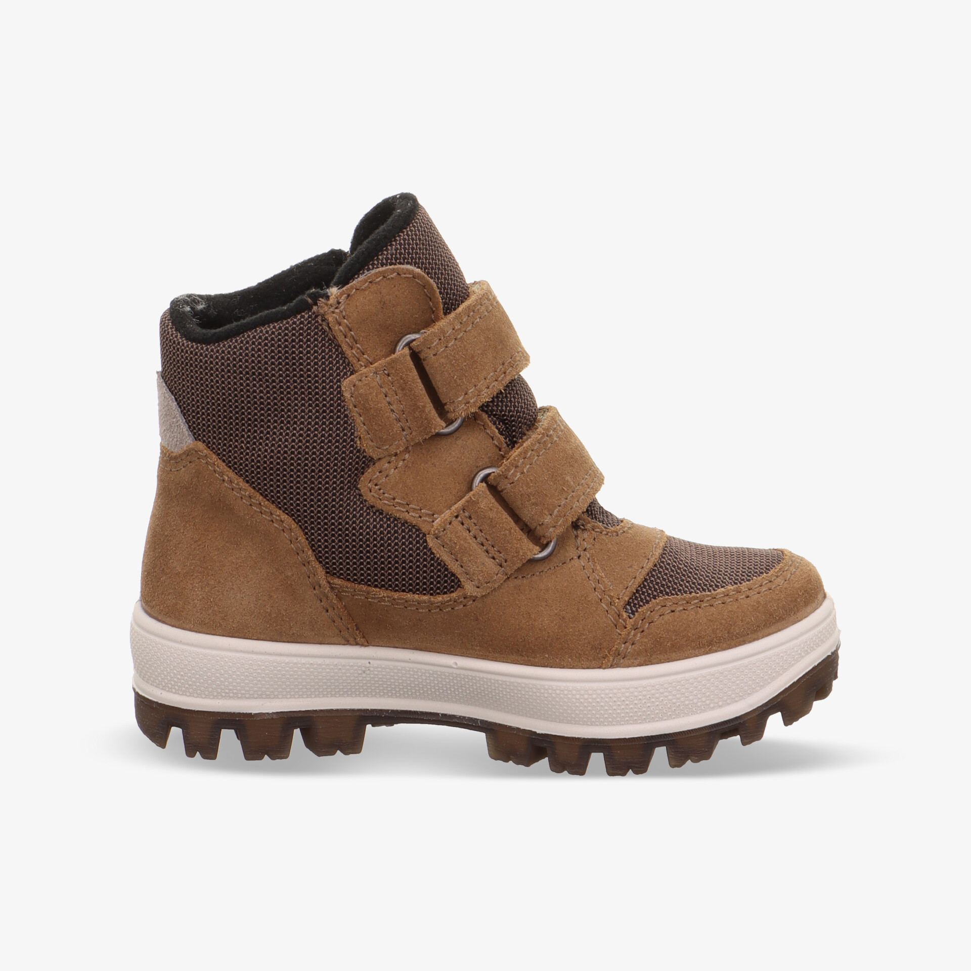 Warmer, robuster Winterstiefel mit hohem Schaft und rutschfester Profilsohle, ausgestattet mit zwei praktischen Klettverschlüssen