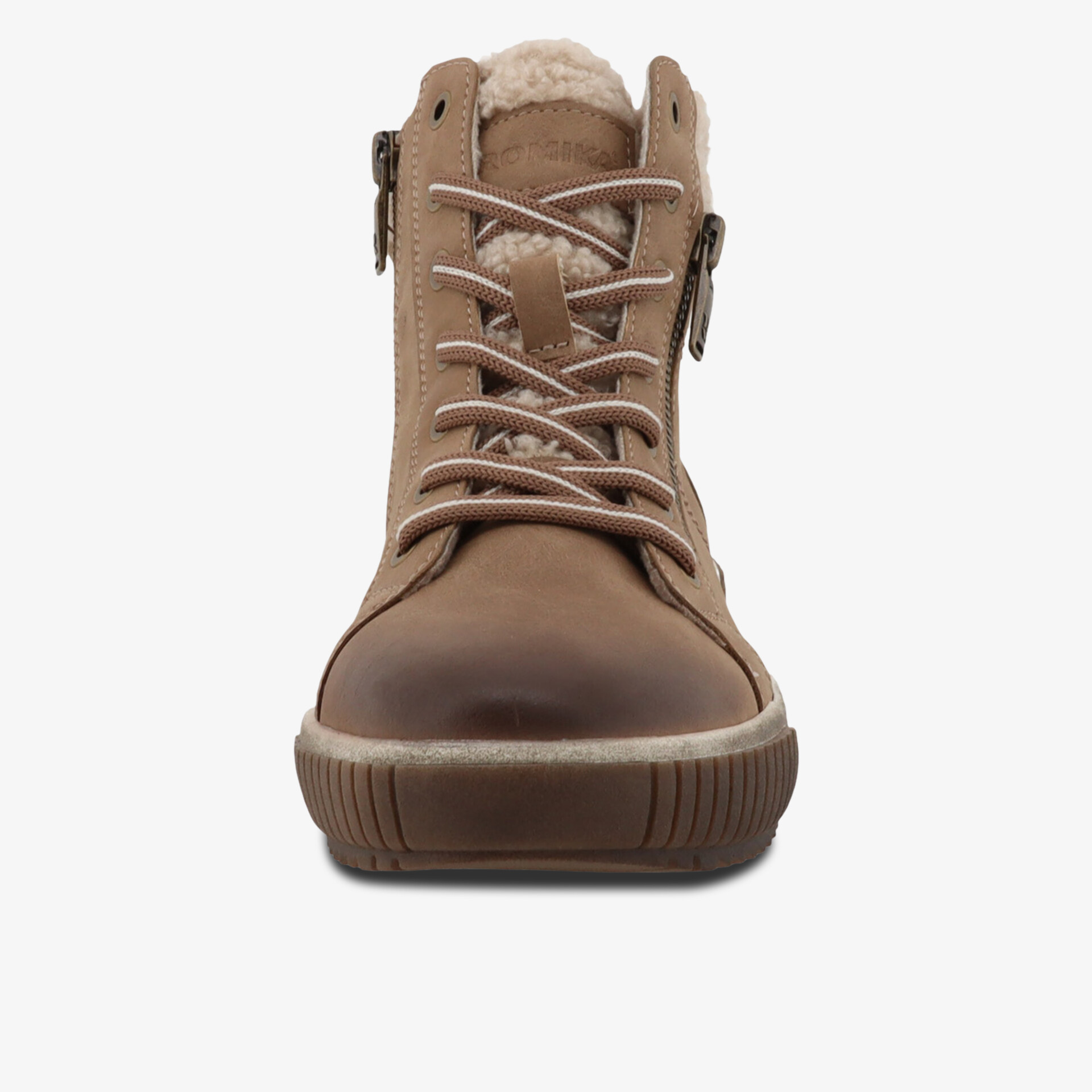 robuster geschnürter Schuh mit warmem Innenfutter und seitlichem Reißverschluss für sicheren Halt