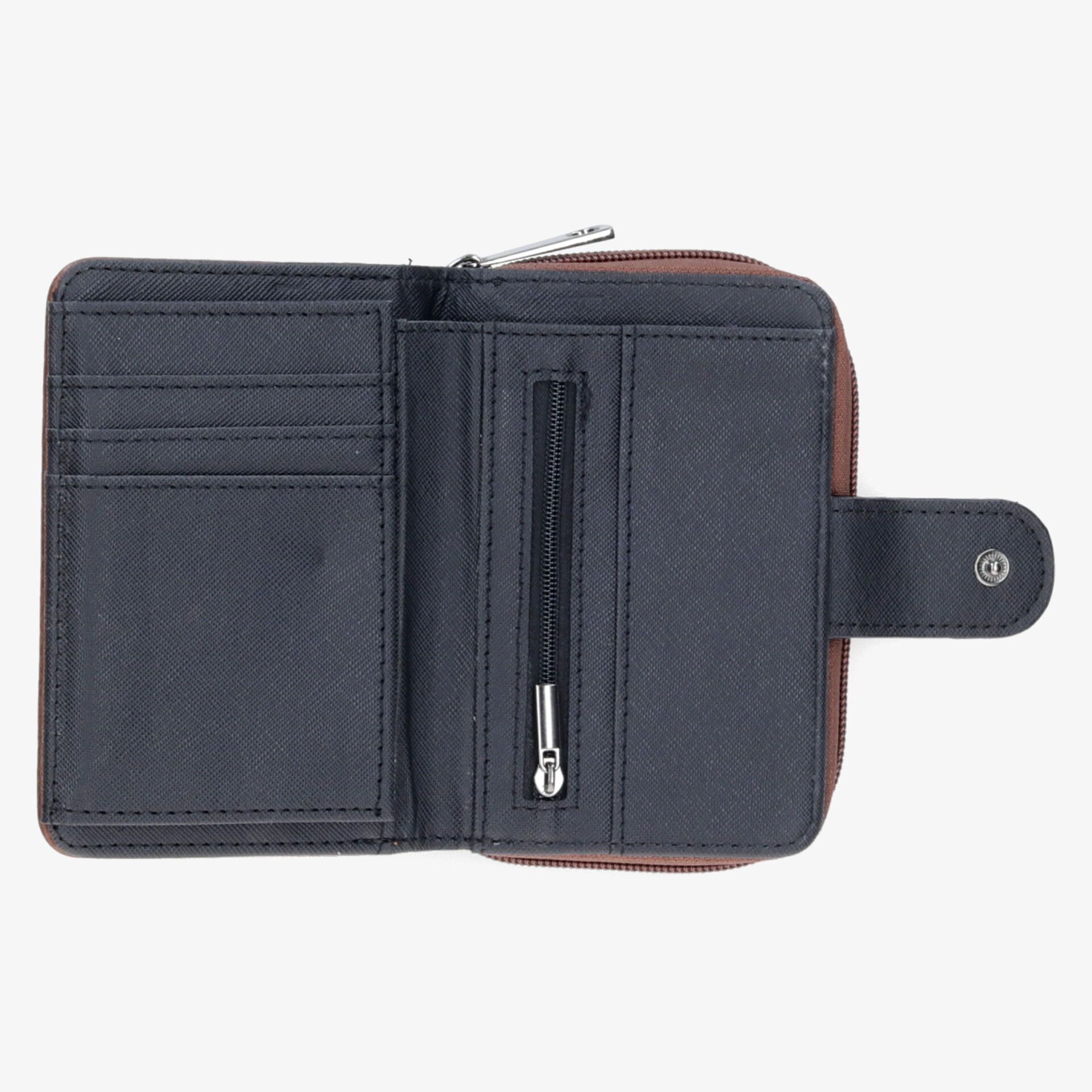 Kompakte schwarze Lederbrieftasche mit mehreren Kartenfächern und sicherem Reißverschlussfach für Ordnung und Komfort