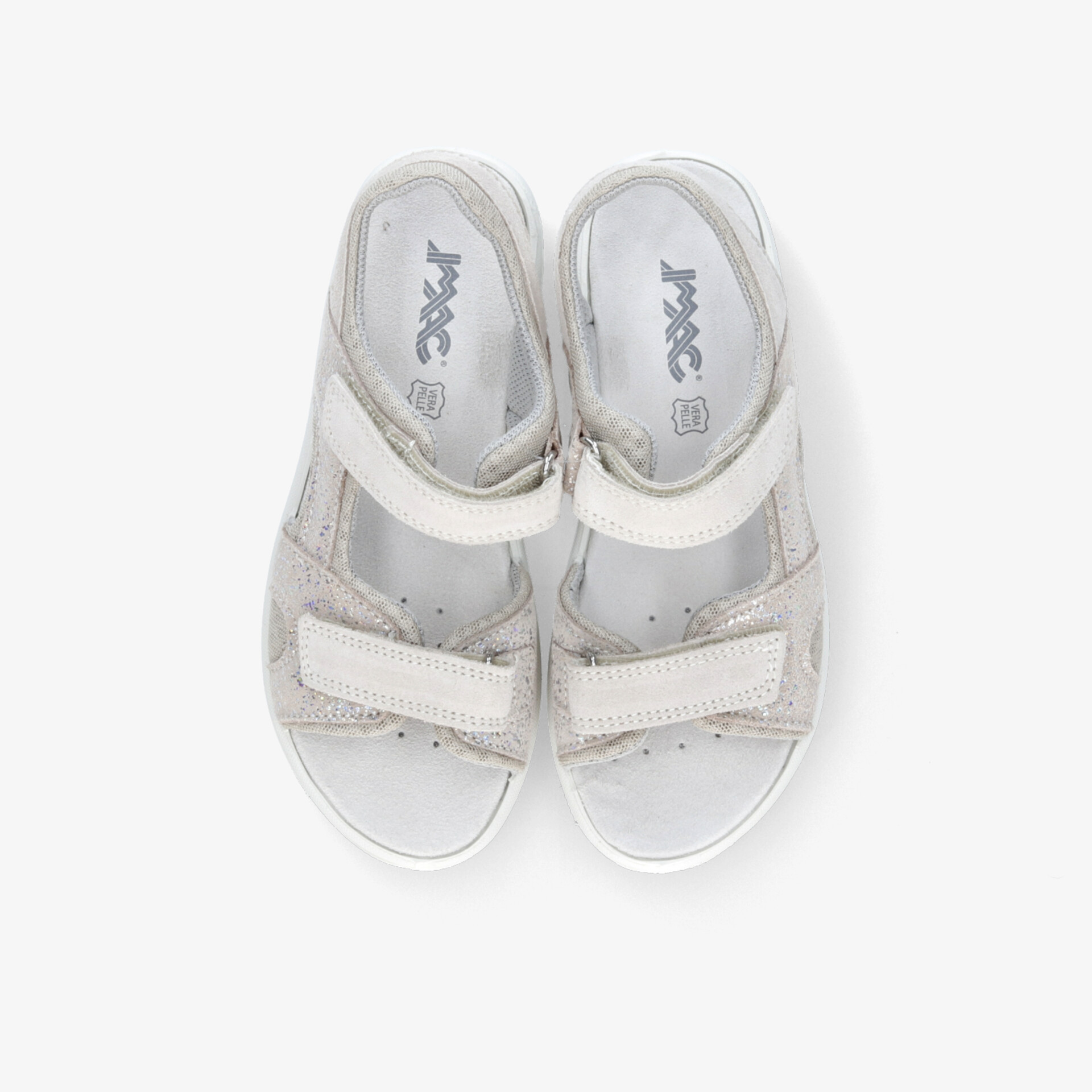 Weiße bequeme Sandalen mit verstellbaren Klettverschlüssen, offenem Design und rutschfester Sohle für hohen Tragekomfort