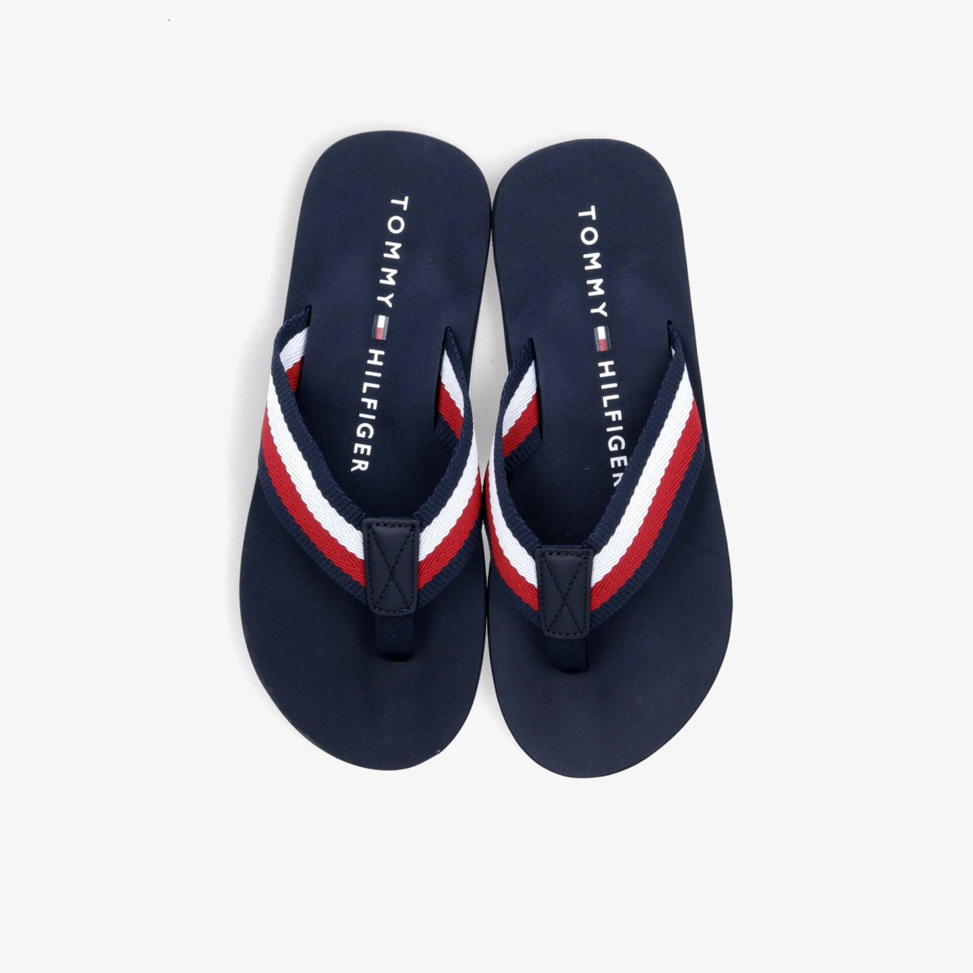 Bequeme Tommy Hilfiger Flipflops mit markantem Streifendesign, leichter Sohle und weichem Zehensteg, navy blau, Paaransicht