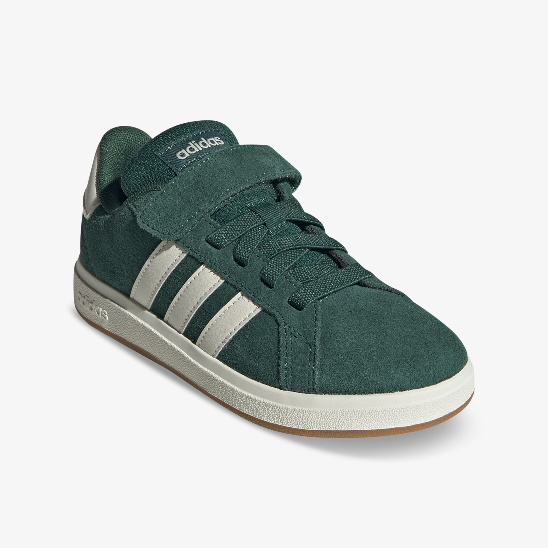 Grüner Adidas Sneaker mit weißer Sohle und klassischem Streifendesign, komfortabel und strapazierfähig