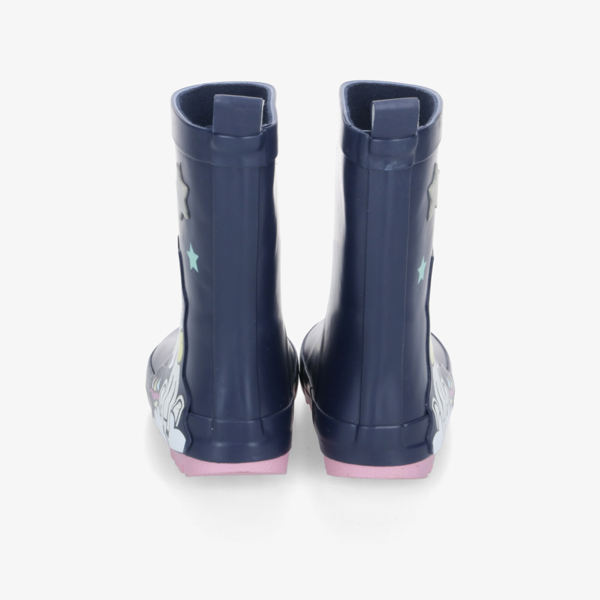 Robuste wasserdichte Regenstiefel in Rückansicht, komfortabel und mit rutschfester Sohle für sicheren Halt